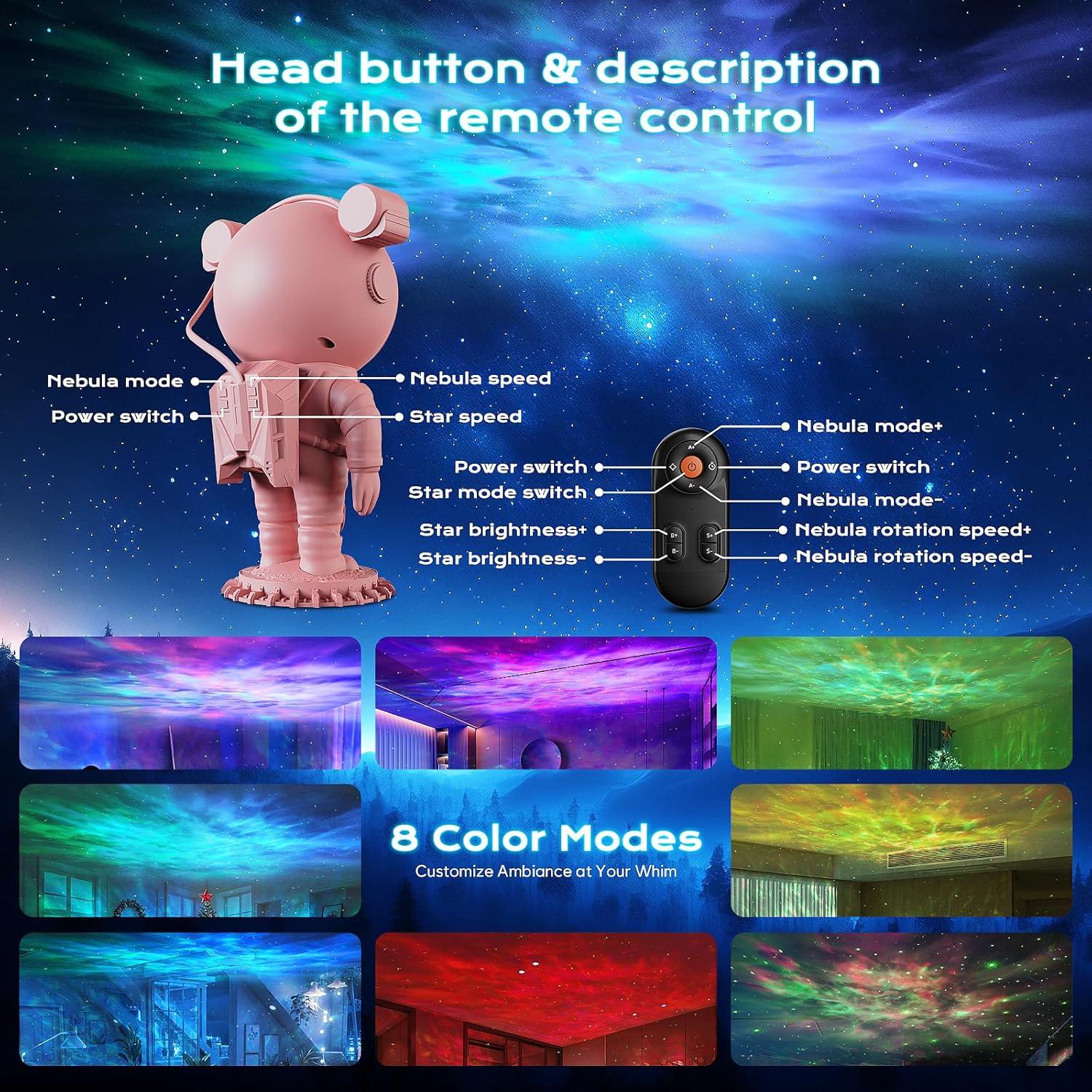 Proyector de Estrellas LPONGPOCUI Astronauta Rosa con Control Remoto