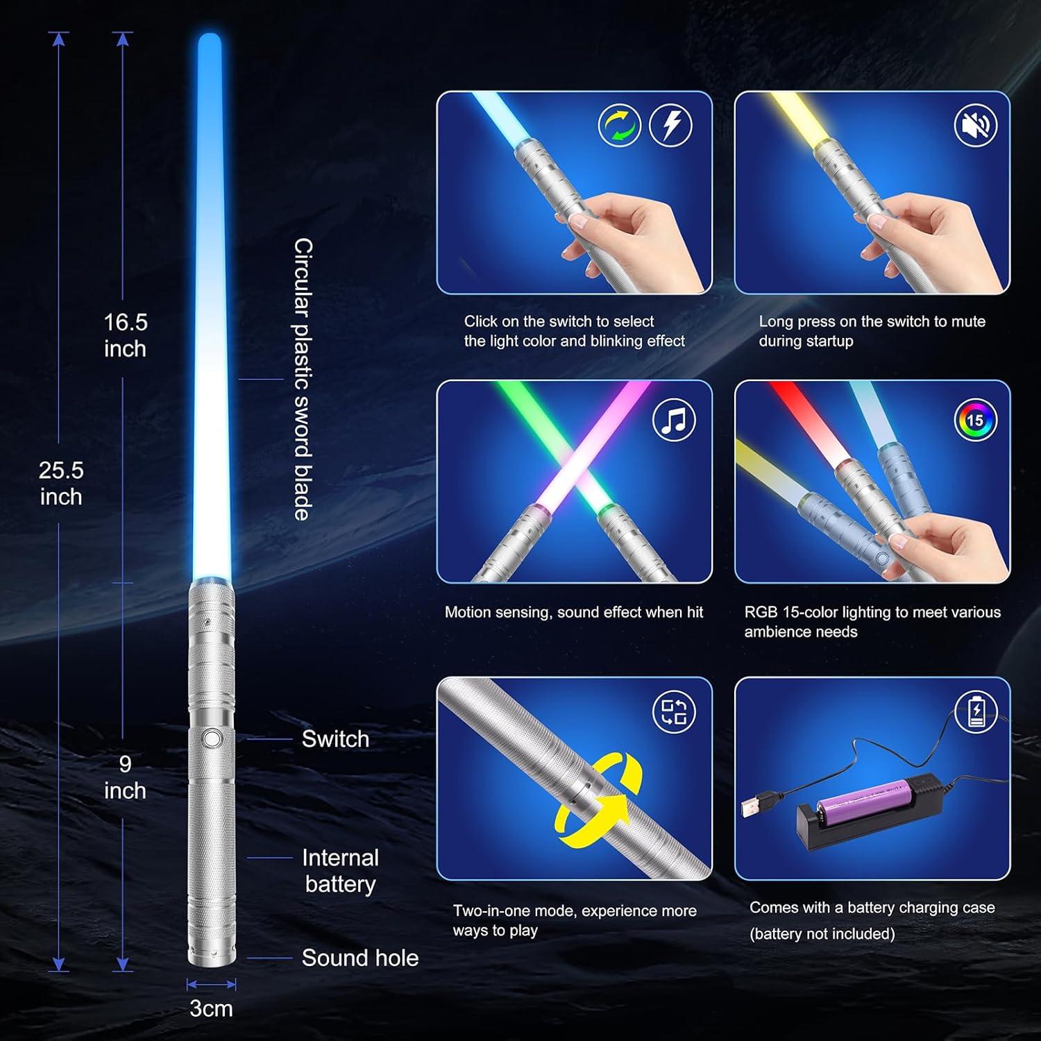 Paquete de 2 Sables Iluminados JOINBO de Metal 64.8 cm