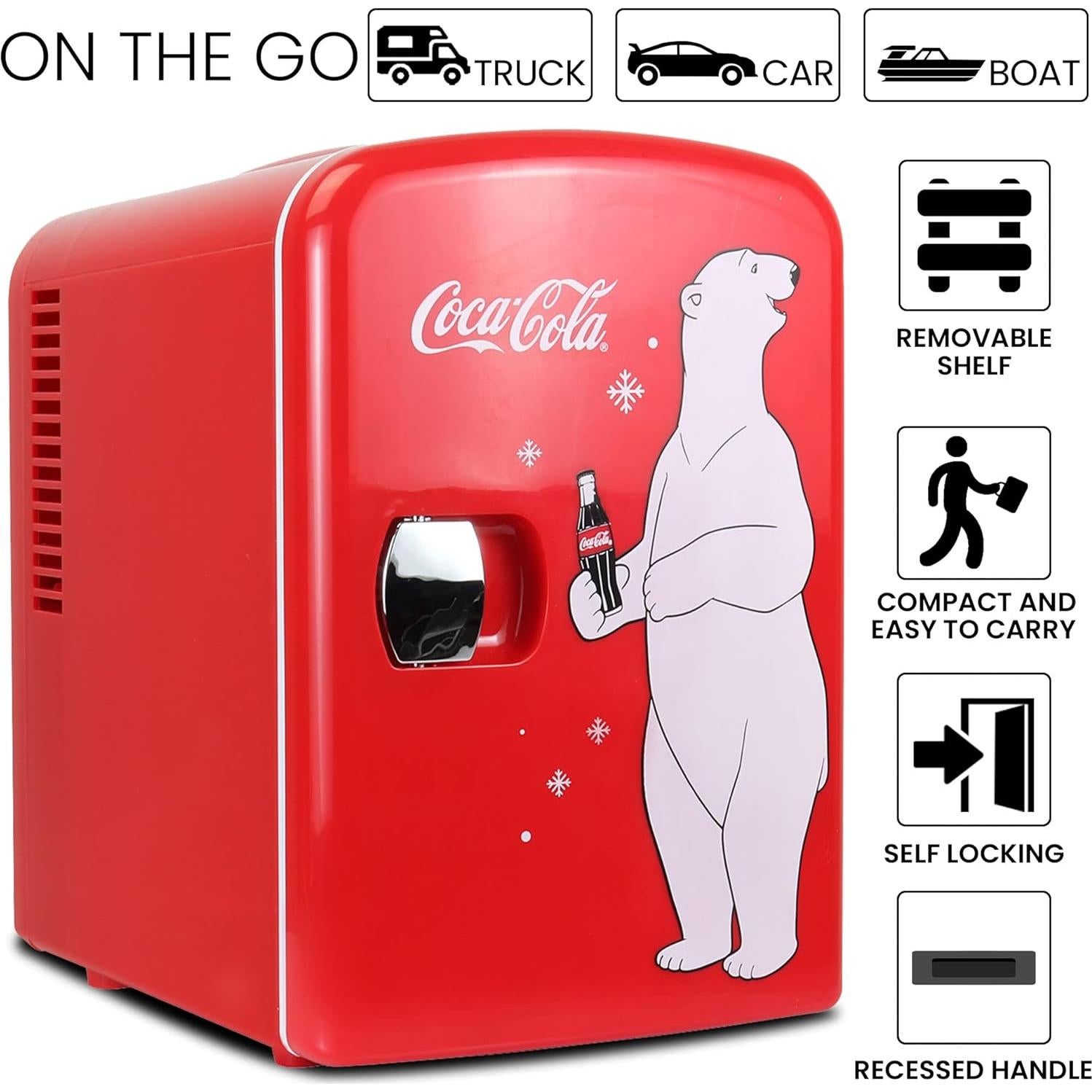 Coca Cola Polar Bear Mini Fridge Compact and Cute Refrigerator for Bedroom Office Dorm Travel Skincare Snacks and Drinks Small Portable Fridge with Adorable Polar Bear Design Perfect for Any Space