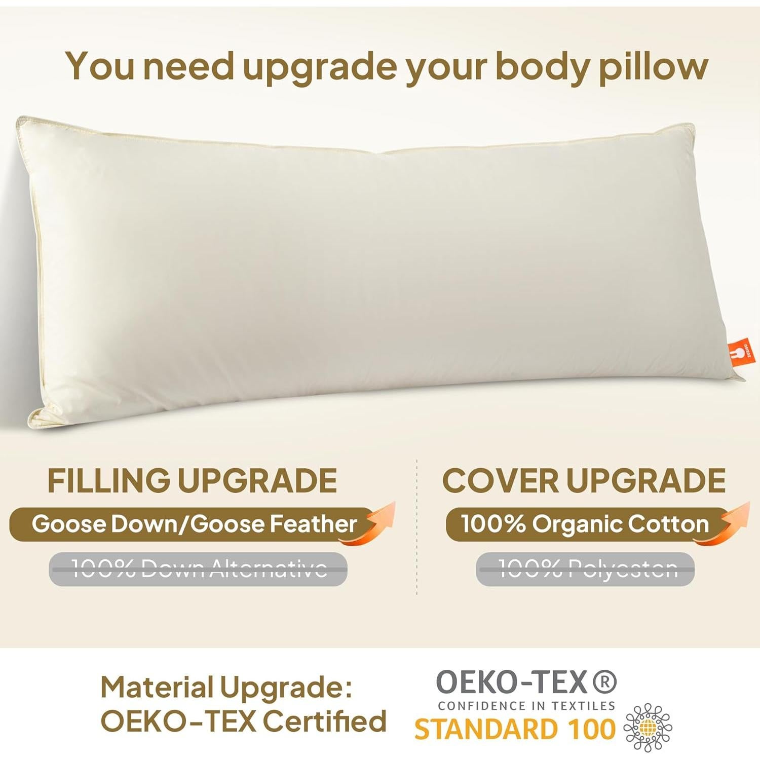 Almohada Corporal ZUBISU 20x72 cm Plumas de Ganso Orgánico