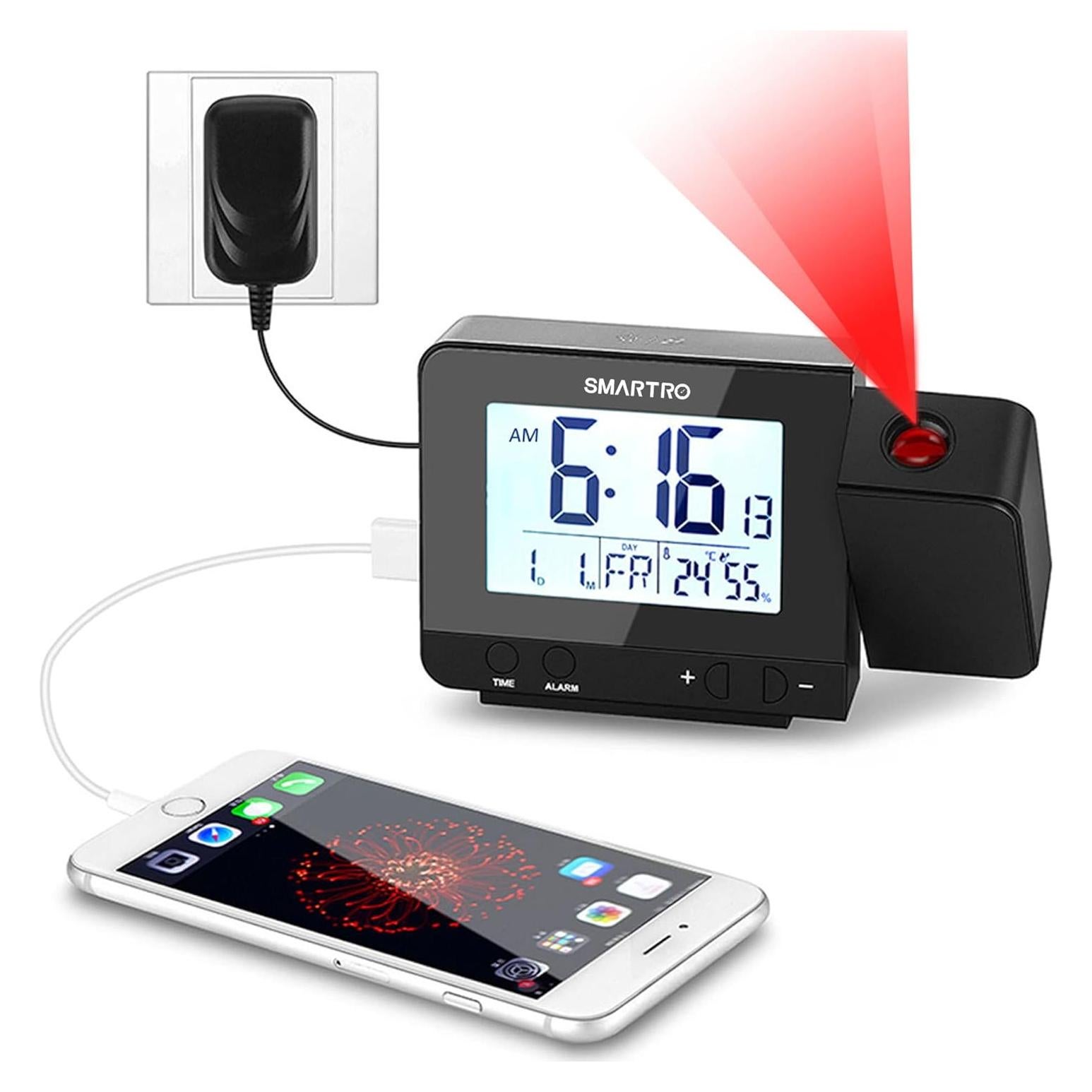 Reloj Despertador Digital SMARTRO con Proyector y USB