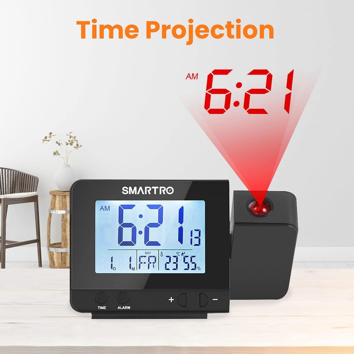 Reloj Despertador Digital SMARTRO con Proyector y USB
