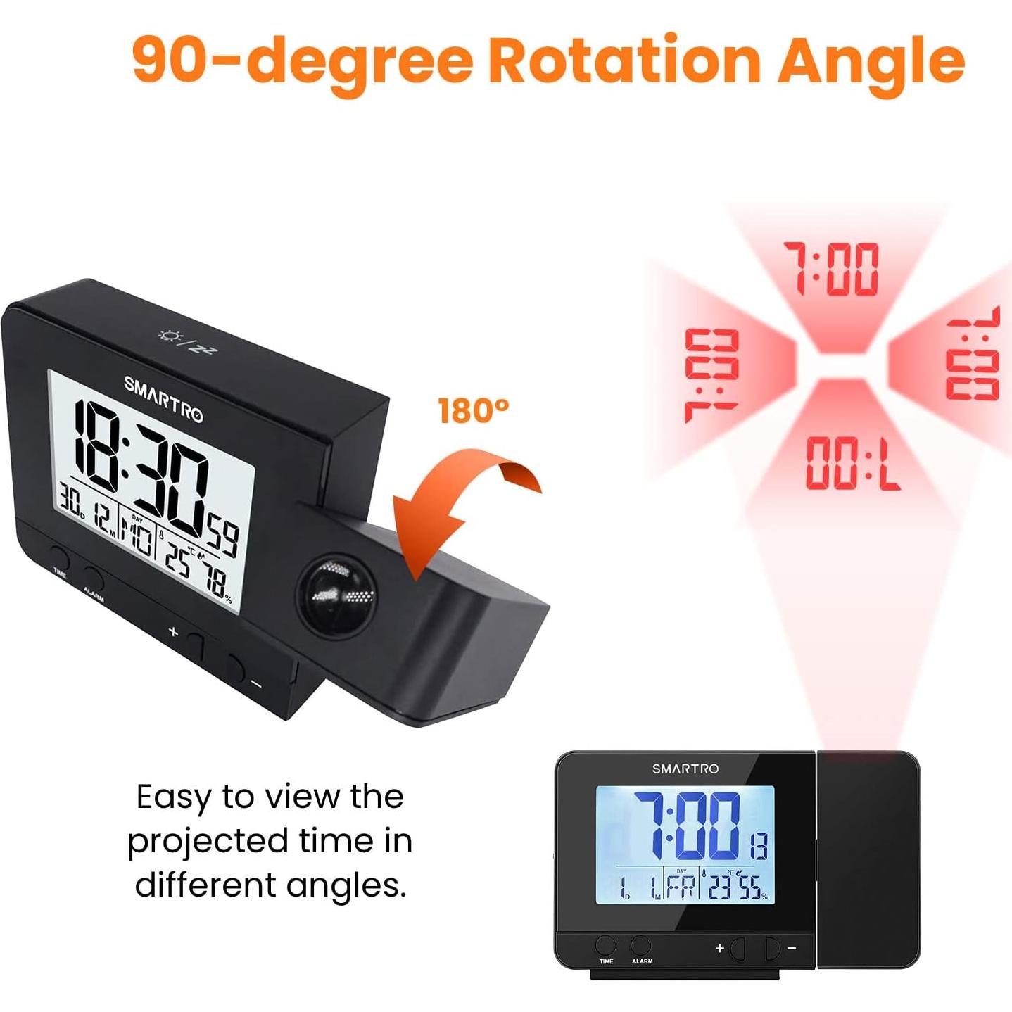 Reloj Despertador Digital SMARTRO con Proyector y USB