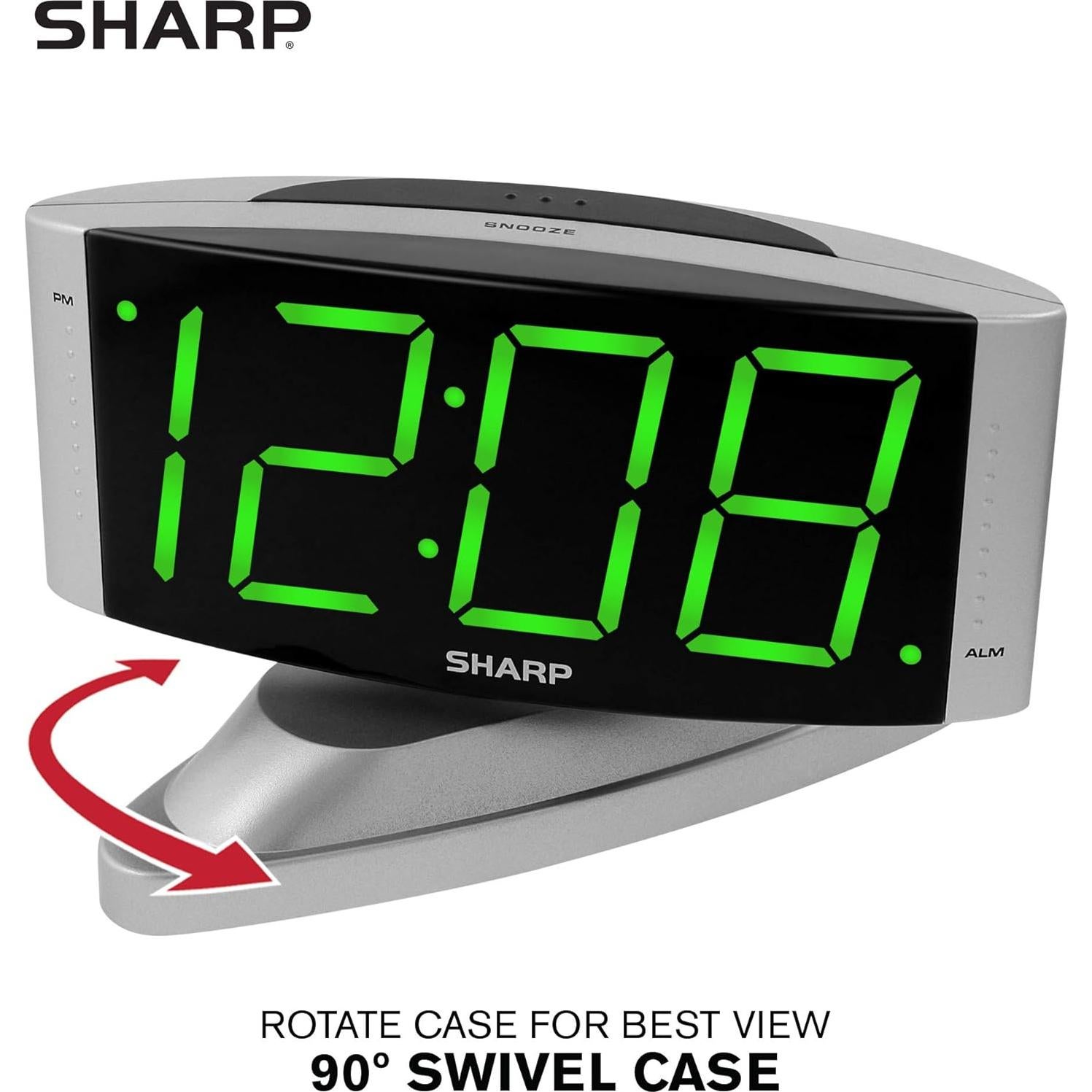Reloj Despertador Digital SHARP LED Verde - Base Giratoria