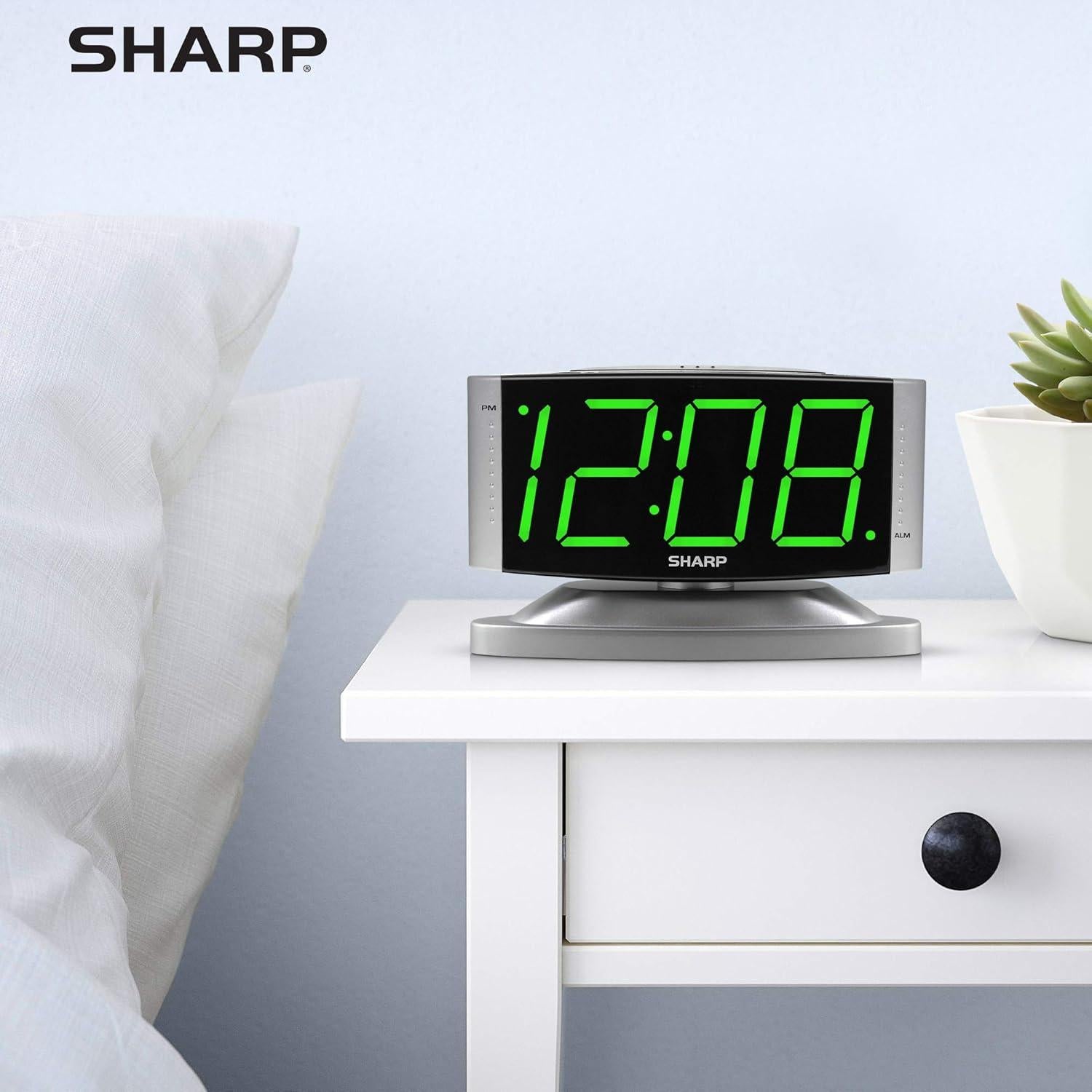 Reloj Despertador Digital SHARP LED Verde - Base Giratoria