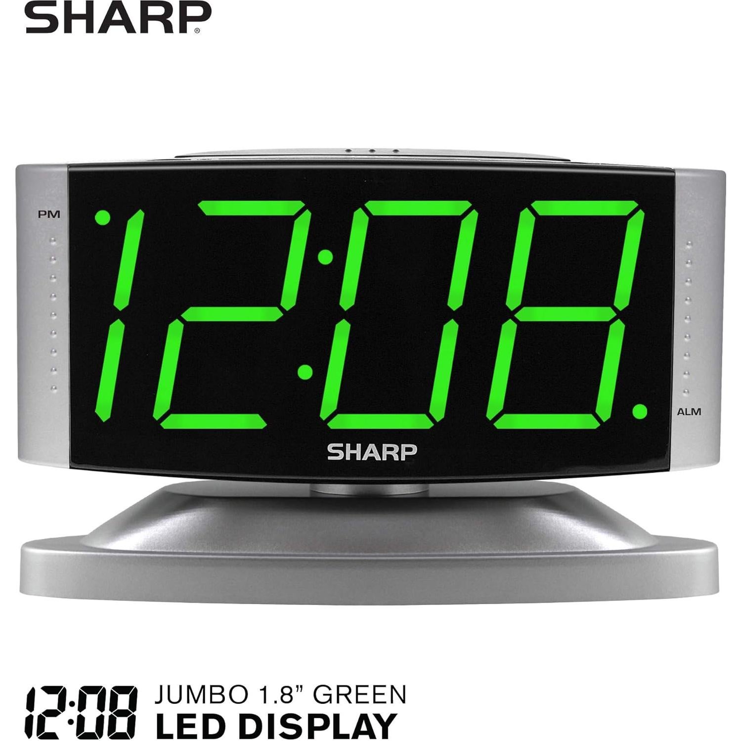 Reloj Despertador Digital SHARP LED Verde - Base Giratoria