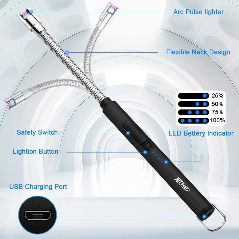 Encendedor de Arco Recargable JETPRO USB 360° Negro