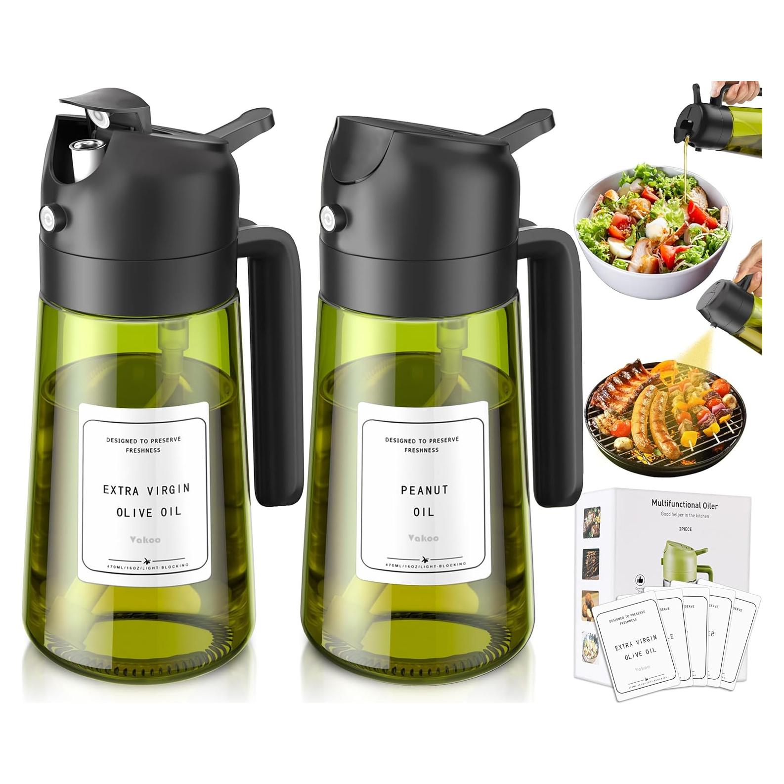 Pulverizador y Dispensador de Aceite Vakoo 470ml Vidrio Grado Alimenticio