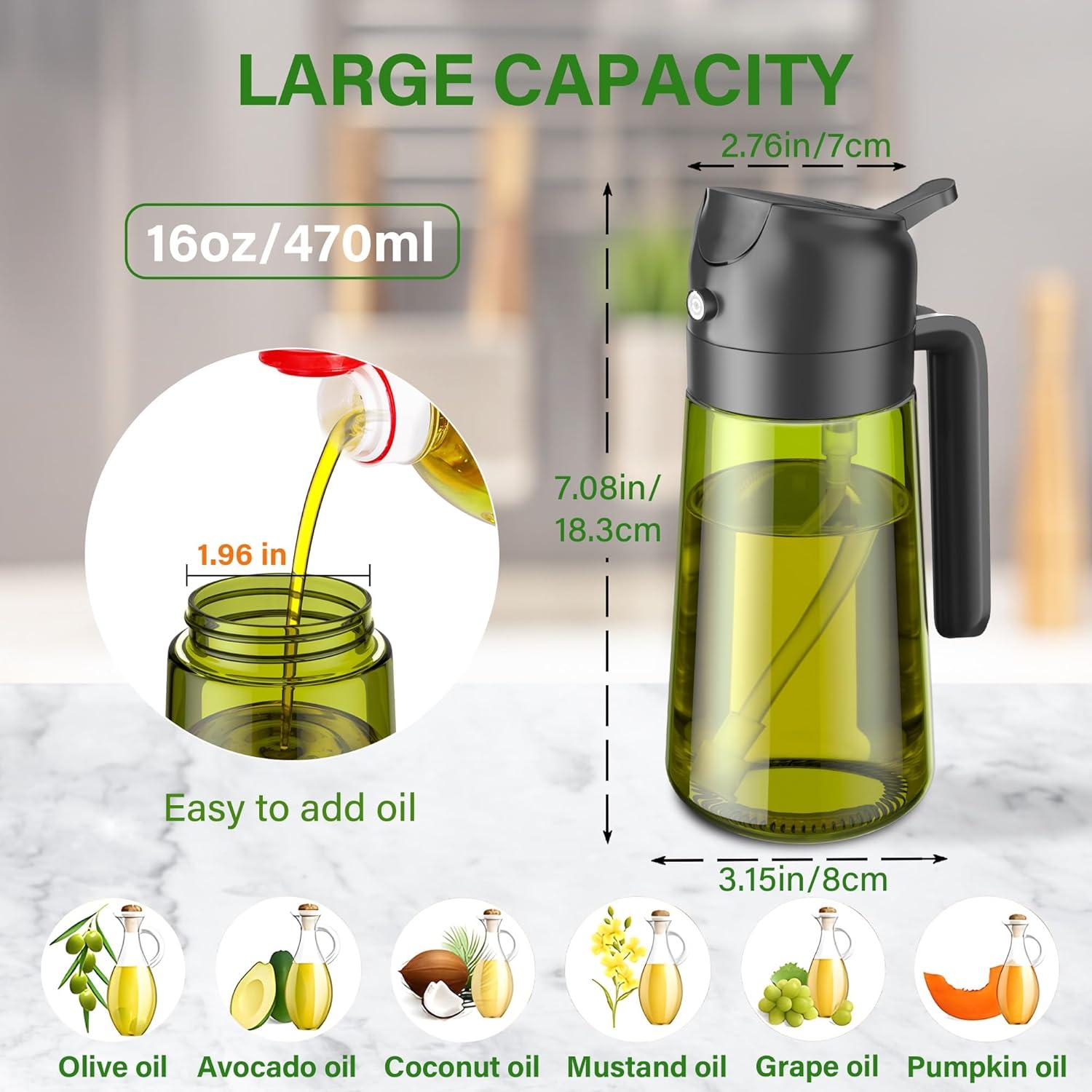 Pulverizador y Dispensador de Aceite Vakoo 470ml Vidrio Grado Alimenticio