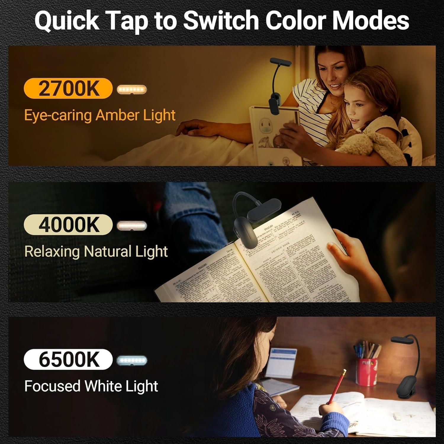 Luz de Libro TATAANTY Recargable 14 LEDs 3 Modos de Color