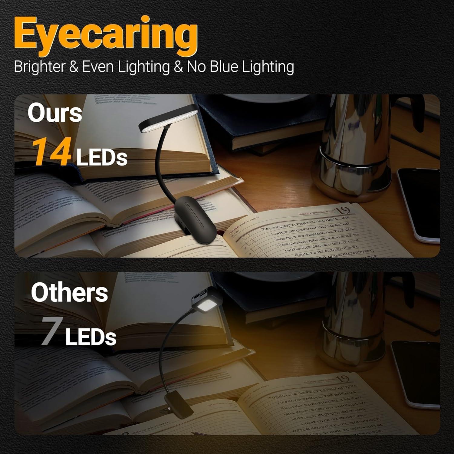 Luz de Libro TATAANTY Recargable 14 LEDs 3 Modos de Color