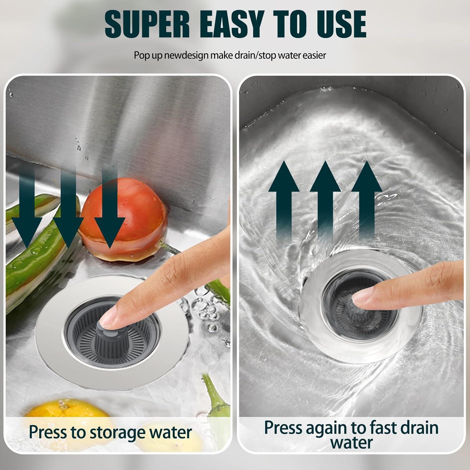 Juego de tapón y colador de fregadero MELAUDI 3 en 1 acero inoxidable