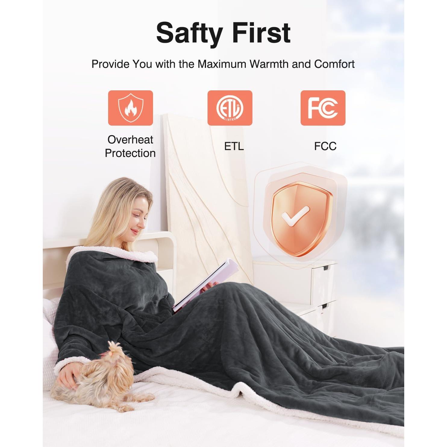 Manta Térmica Eléctrica Yokimisu 127x178 cm Gris con Mangas