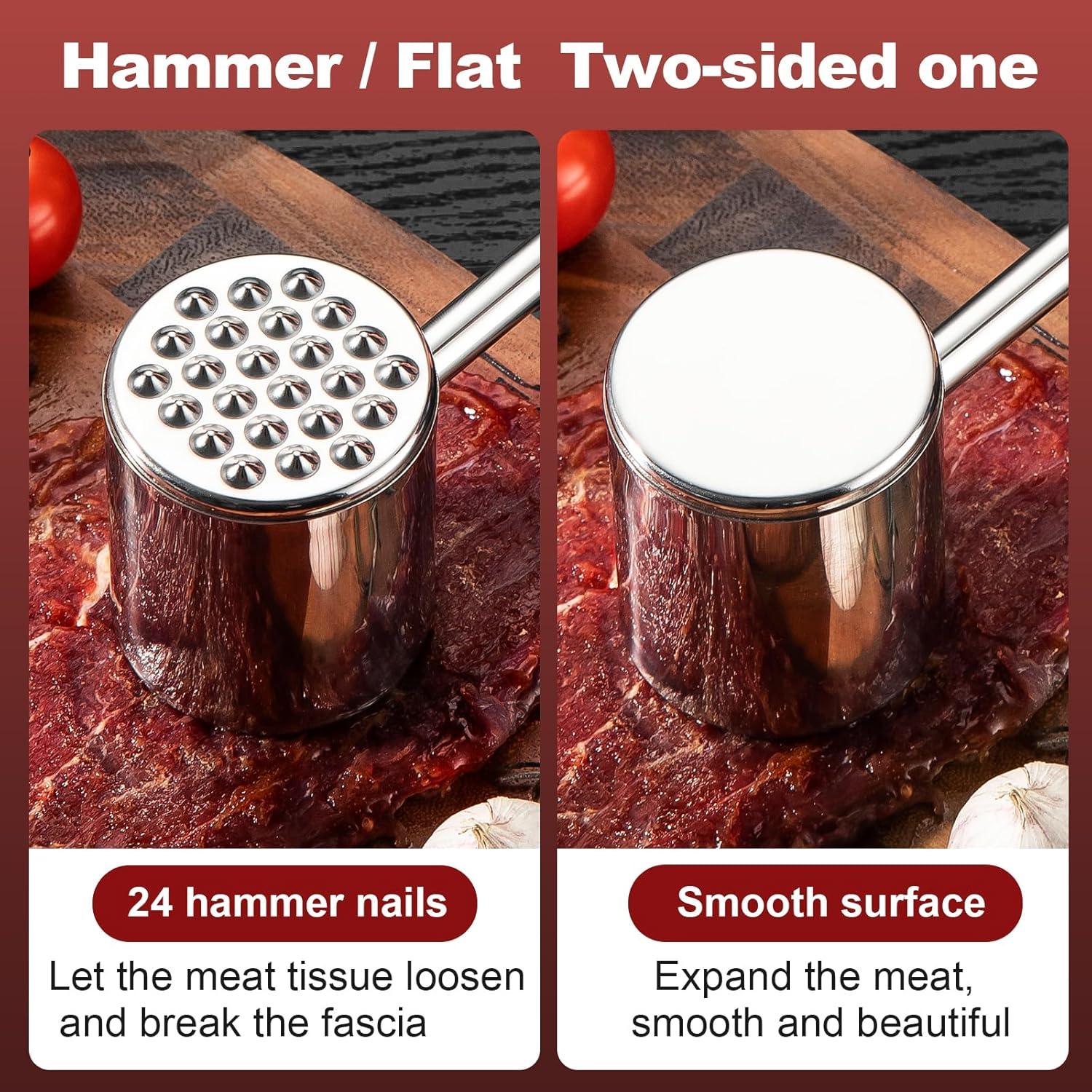 Meat Tenderizer 304 Stainless Steel Heavy Meat Hammer Tool and Hand-Held Meat Tenderizing Needle Tool can Tenderize Steak, Chicken, Fish, Pork, Beef and Veal Easily