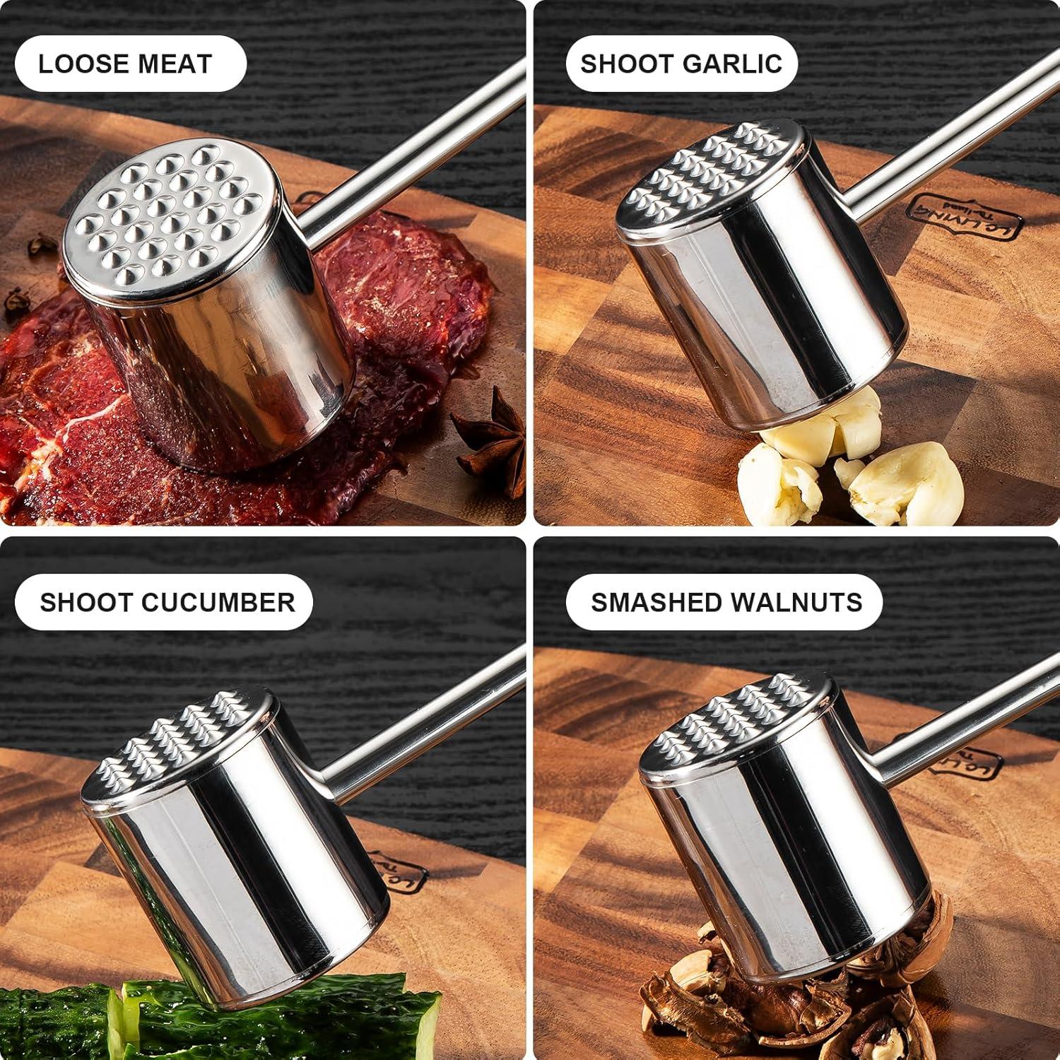 Meat Tenderizer 304 Stainless Steel Heavy Meat Hammer Tool and Hand-Held Meat Tenderizing Needle Tool can Tenderize Steak, Chicken, Fish, Pork, Beef and Veal Easily