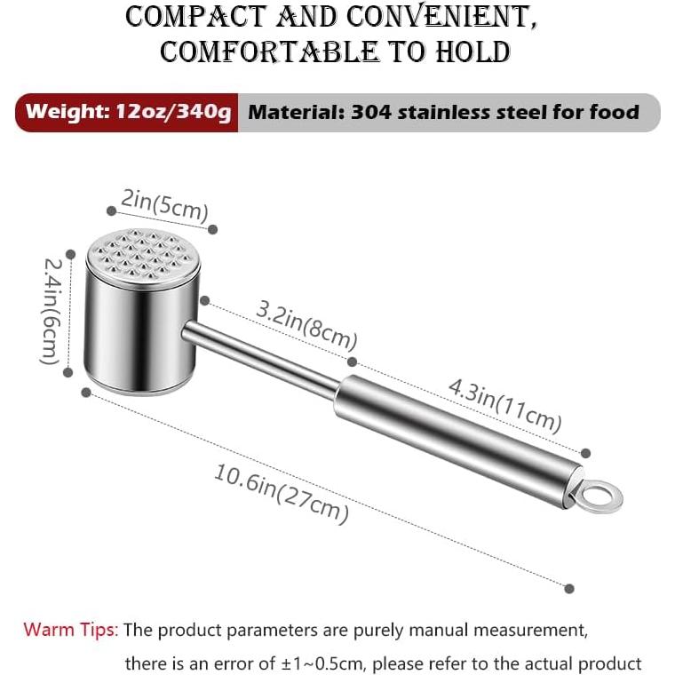 Meat Tenderizer 304 Stainless Steel Heavy Meat Hammer Tool and Hand-Held Meat Tenderizing Needle Tool can Tenderize Steak, Chicken, Fish, Pork, Beef and Veal Easily