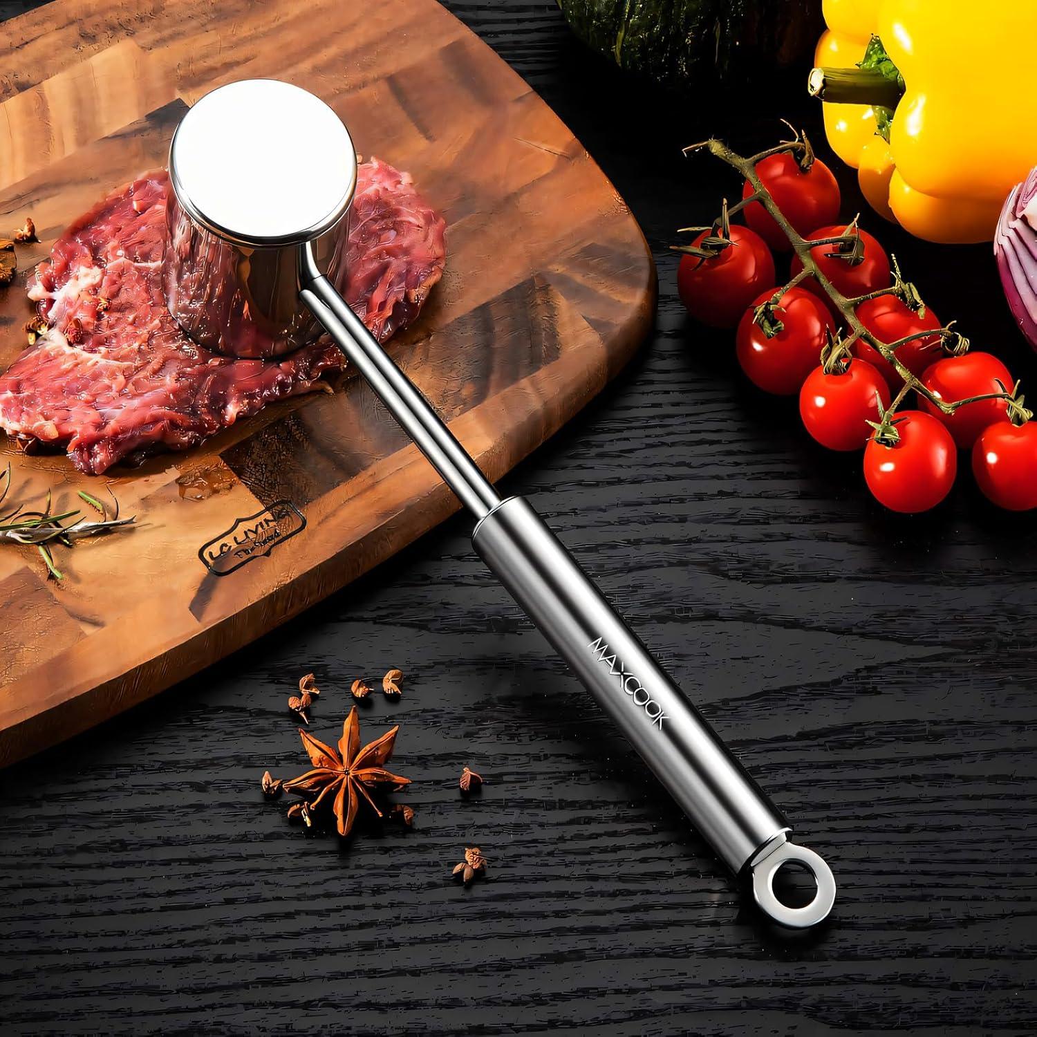Meat Tenderizer 304 Stainless Steel Heavy Meat Hammer Tool and Hand-Held Meat Tenderizing Needle Tool can Tenderize Steak, Chicken, Fish, Pork, Beef and Veal Easily