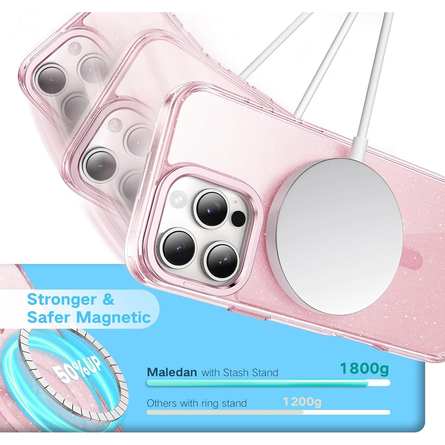 Funda Magnética Maledan para iPhone 16 Pro Max Rosa Brillante