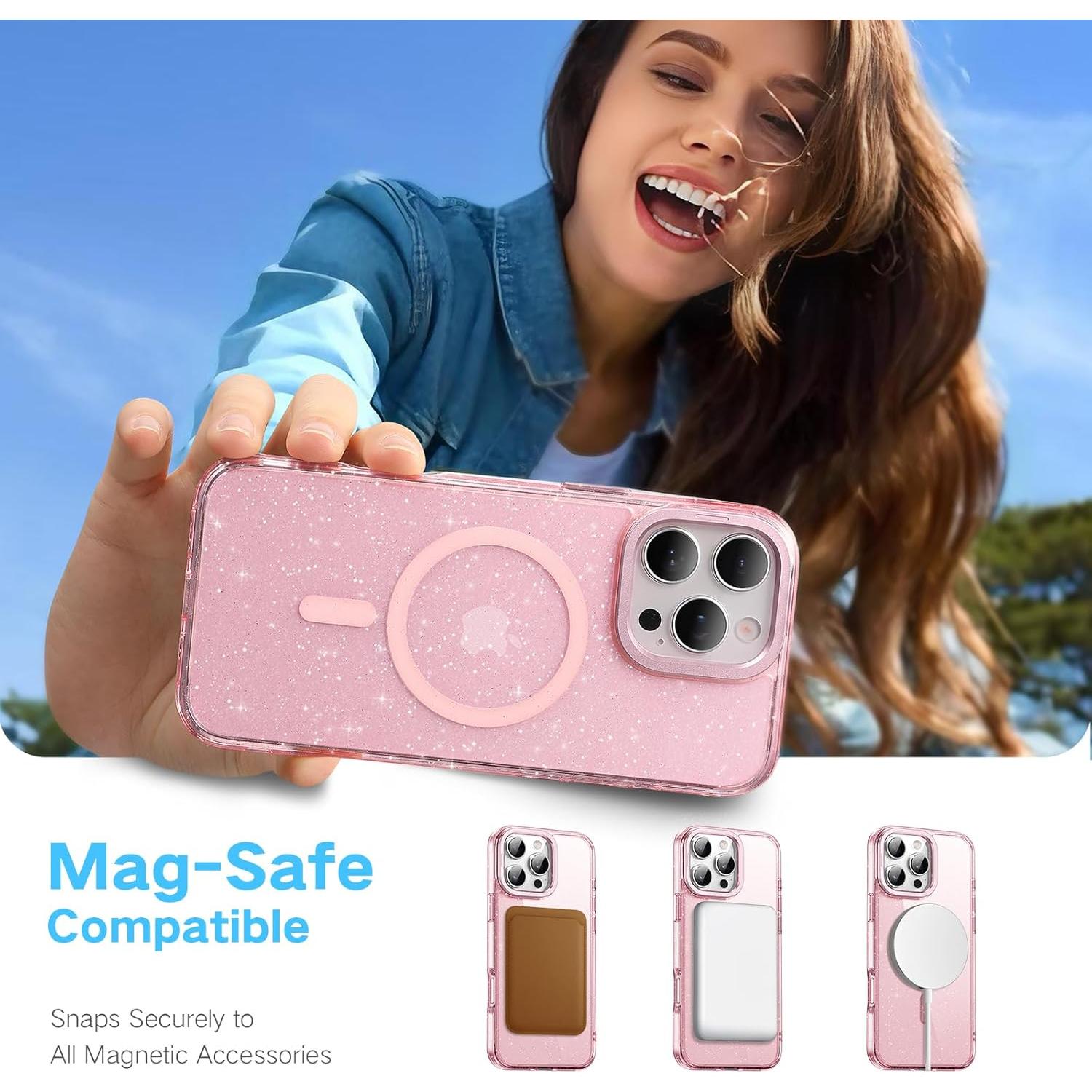 Funda Magnética Maledan para iPhone 16 Pro Max Rosa Brillante