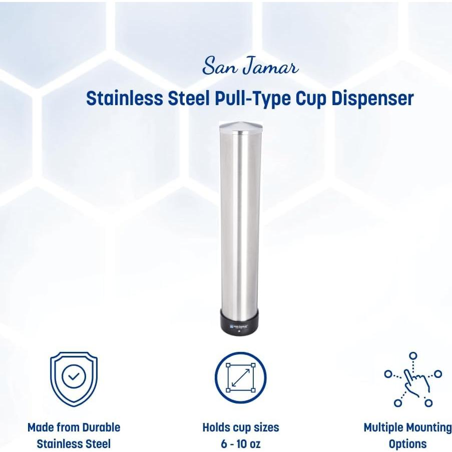 Dispensador de Tazas de Acero Inoxidable San Jamar 6-10 Oz
