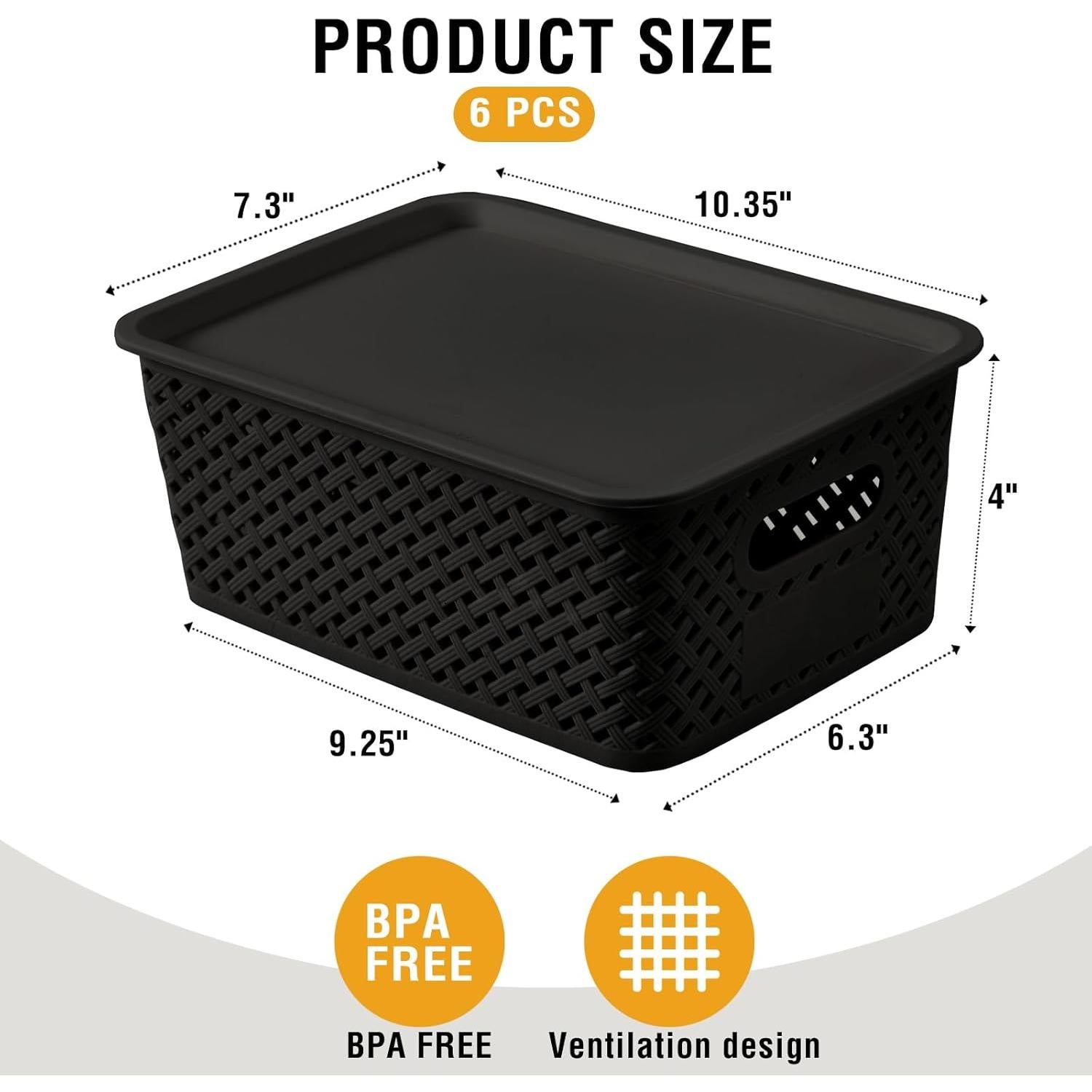 Cestas de Almacenamiento Bagnizer 6 Piezas Plástico Negro 26.3x18.5x10.4cm