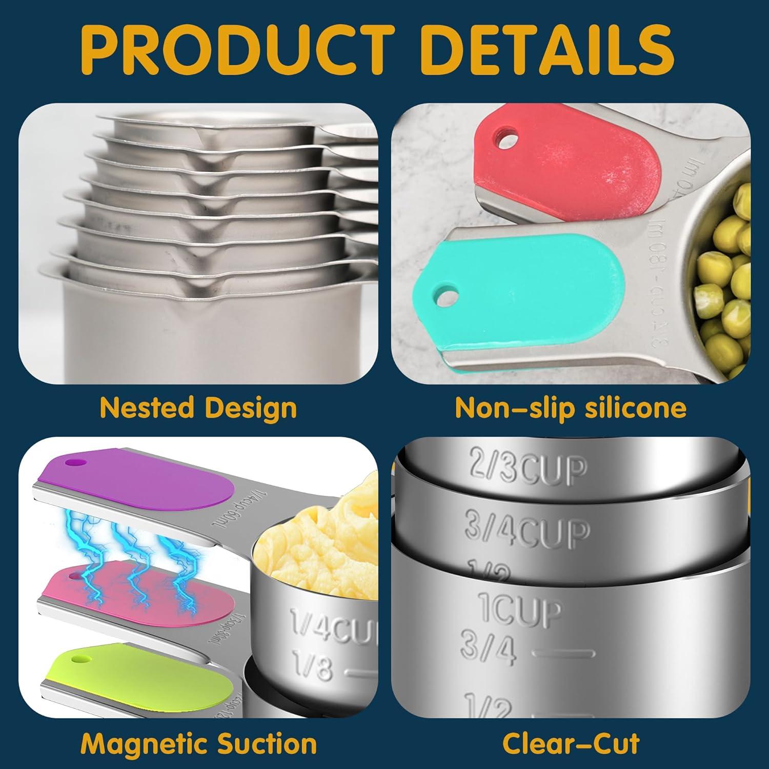 Juego de Tazas Medidoras Magnéticas 5PCS Minteem Acero Inoxidable