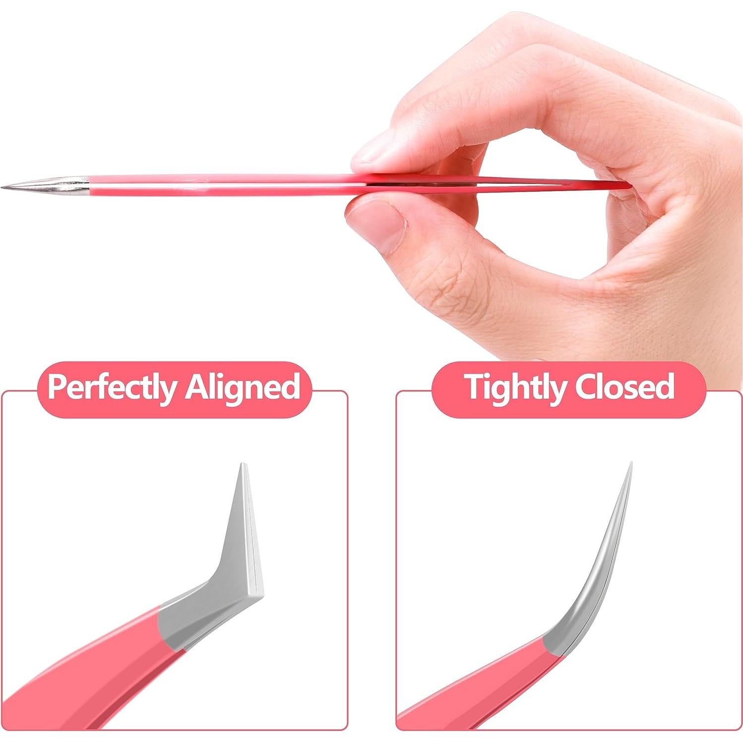 Pinzas VEYES INC para extensiones de pestañas 3 piezas Rosa