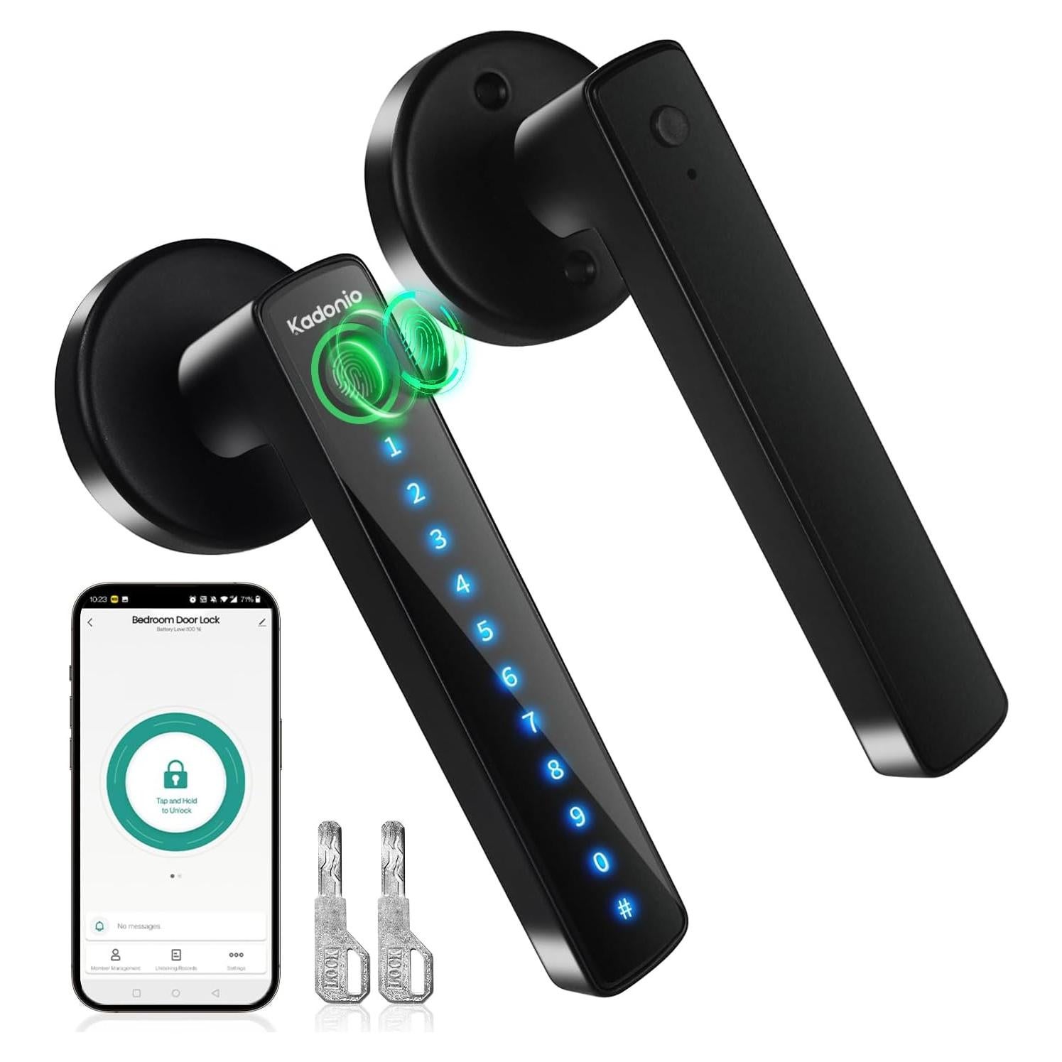 Cerradura Inteligente Kadonio 406 Negra con Huella Dactilar y APP