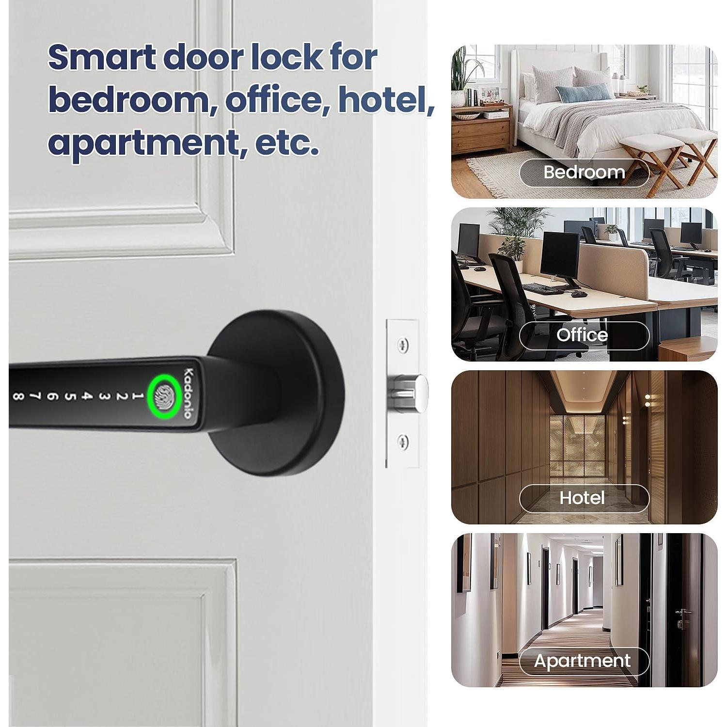 Cerradura Inteligente Kadonio 406 Negra con Huella Dactilar y APP