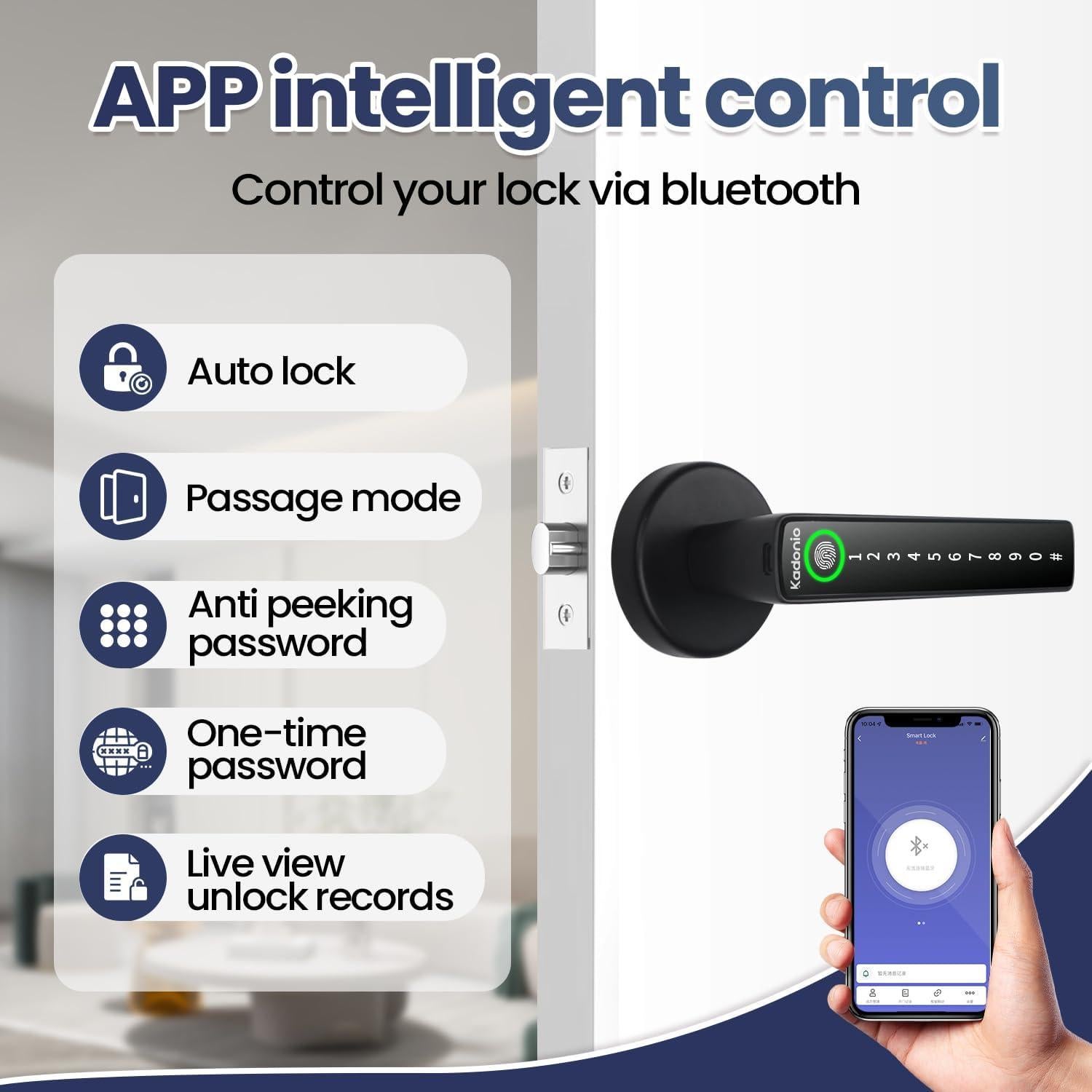Cerradura Inteligente Kadonio 406 Negra con Huella Dactilar y APP