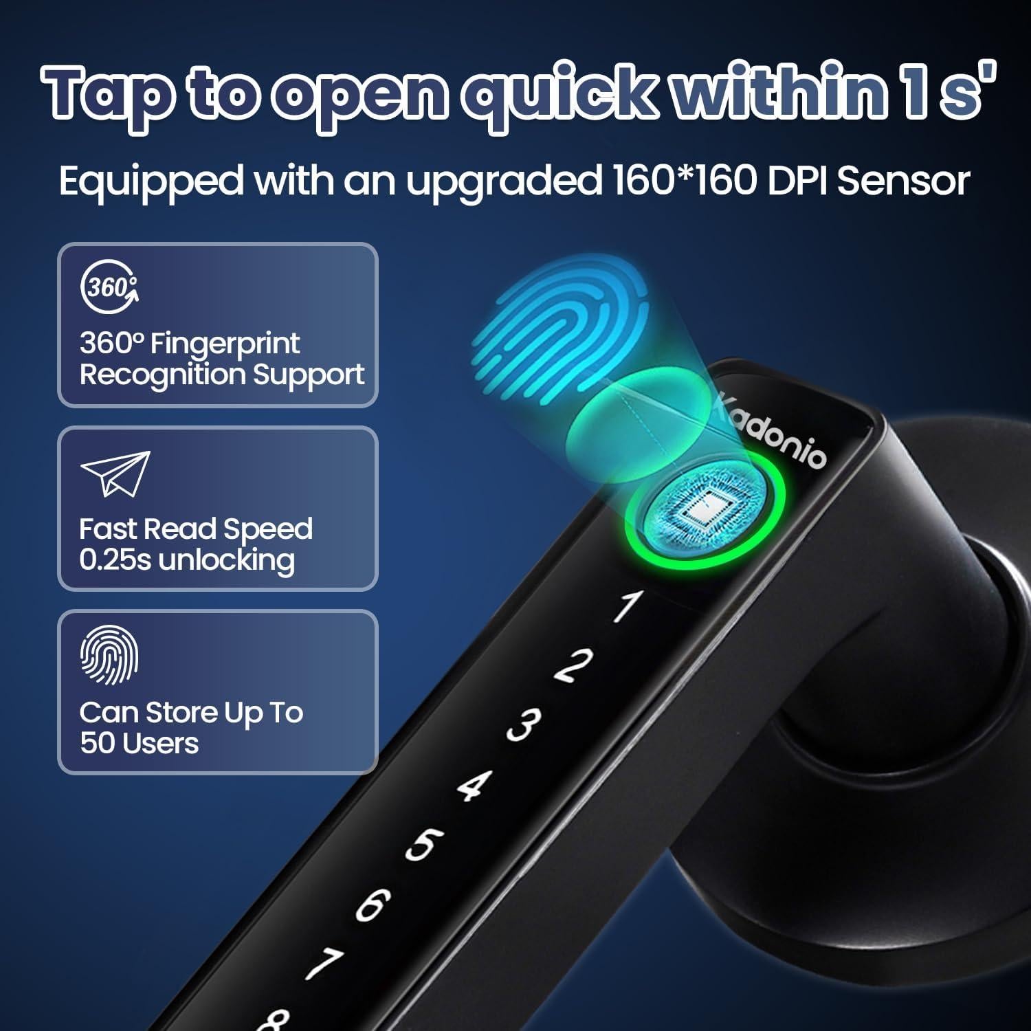 Cerradura Inteligente Kadonio 406 Negra con Huella Dactilar y APP