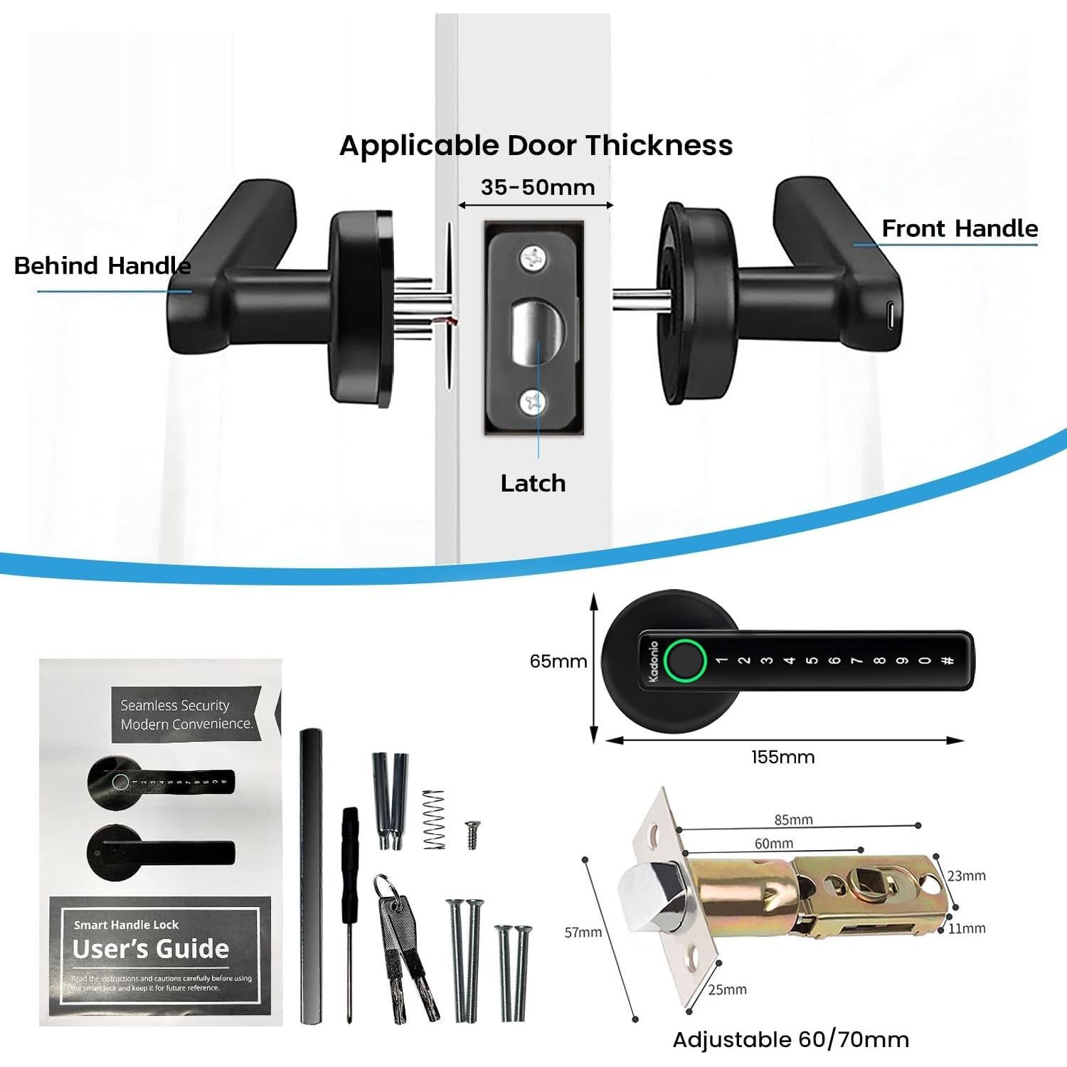 Cerradura Inteligente Kadonio 406 Negra con Huella Dactilar y APP