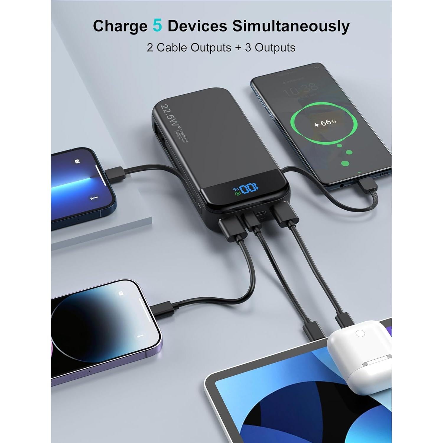 Cargador Portátil LENGSUM 32000mAh con Cables Integrados