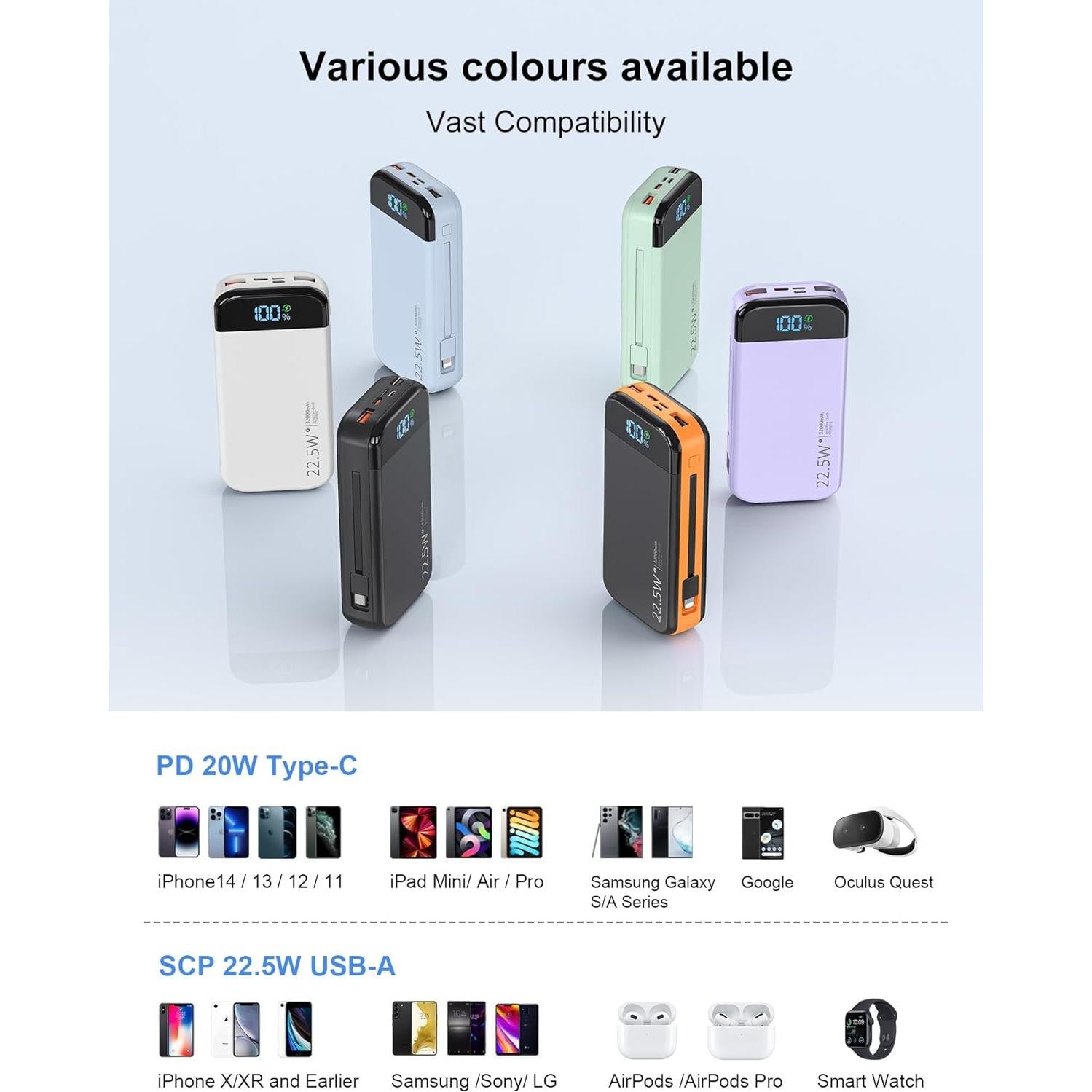 Cargador Portátil LENGSUM 32000mAh con Cables Integrados