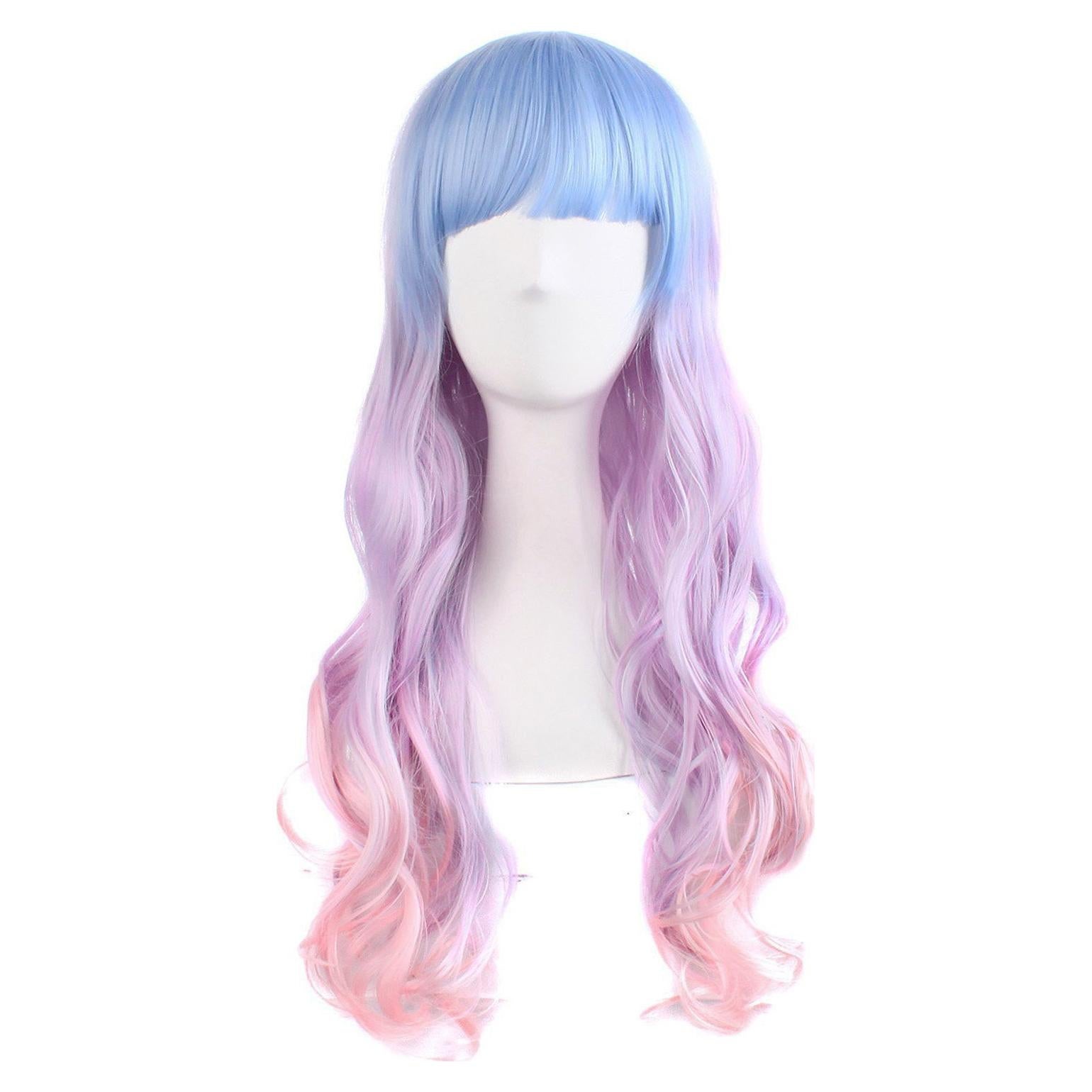 Peluca Larga Ondulada MapofBeauty 70 cm Azul/Púrpura/Rosa