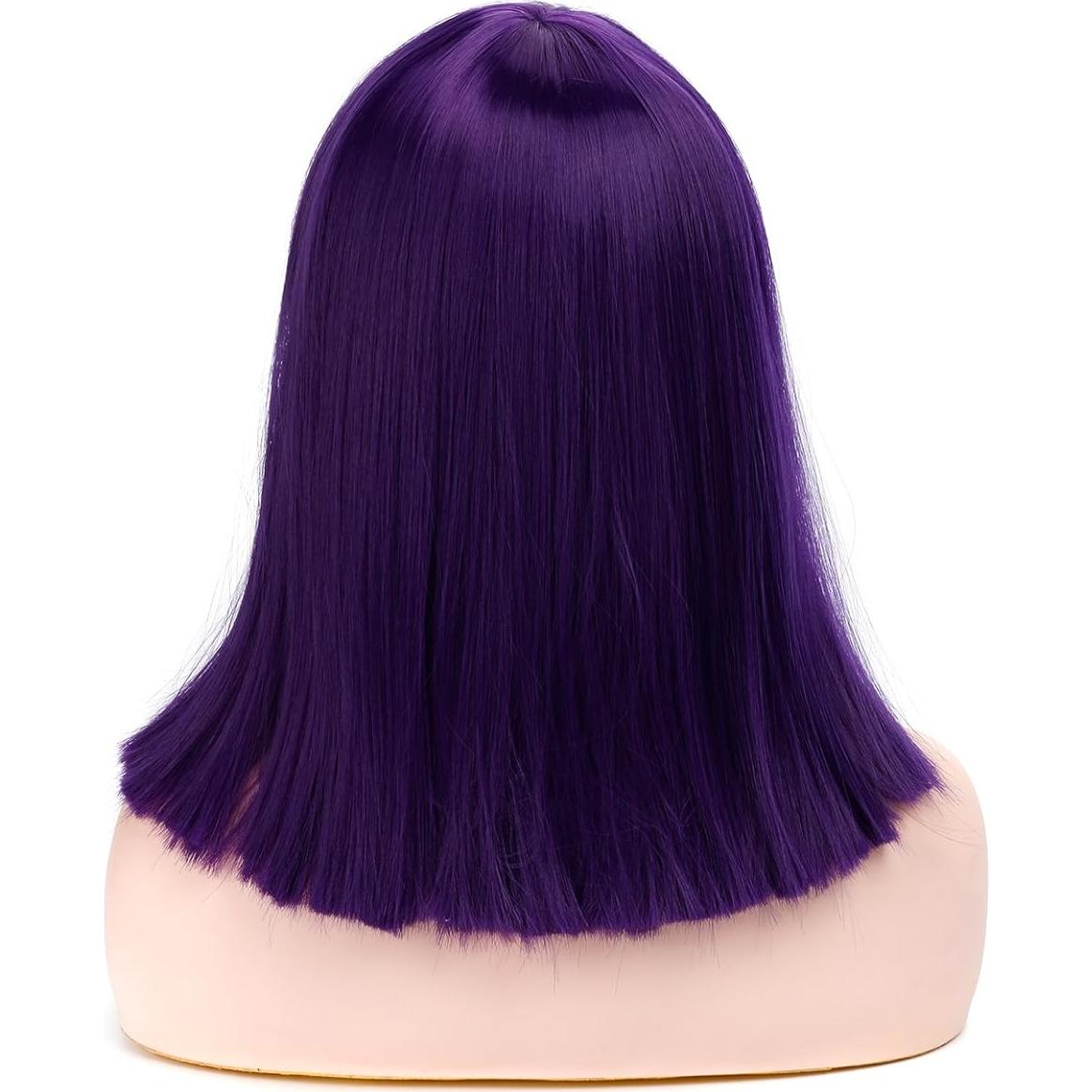 Peluca corta recta Morvally morada con flequillo 35.56 cm
