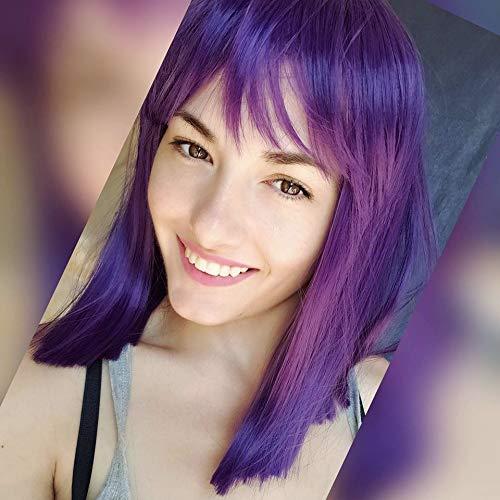 Peluca corta recta Morvally morada con flequillo 35.56 cm