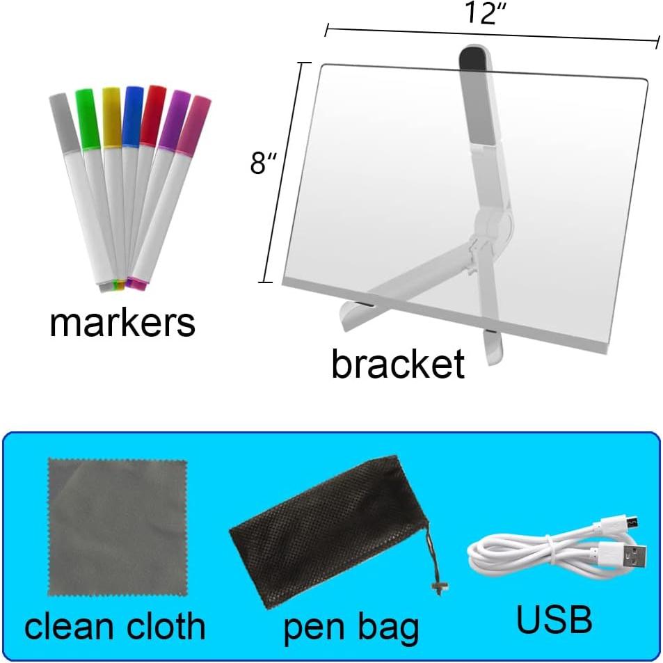Tablero Acrílico Iluminado 30x20 cm TaTasay con 7 Bolígrafos