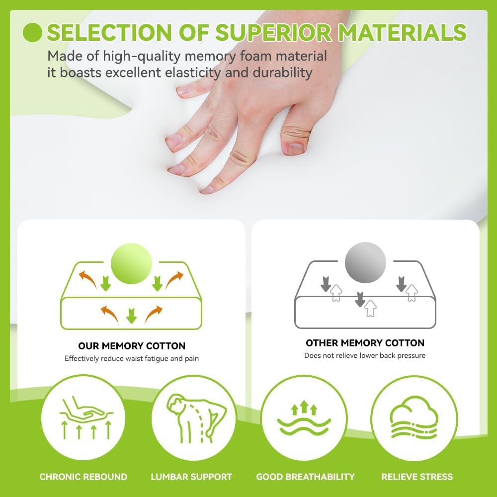 Cojín Lumbar Espuma Viscoelástica FAIZJUNBEN Negro 35.56x17.78cm