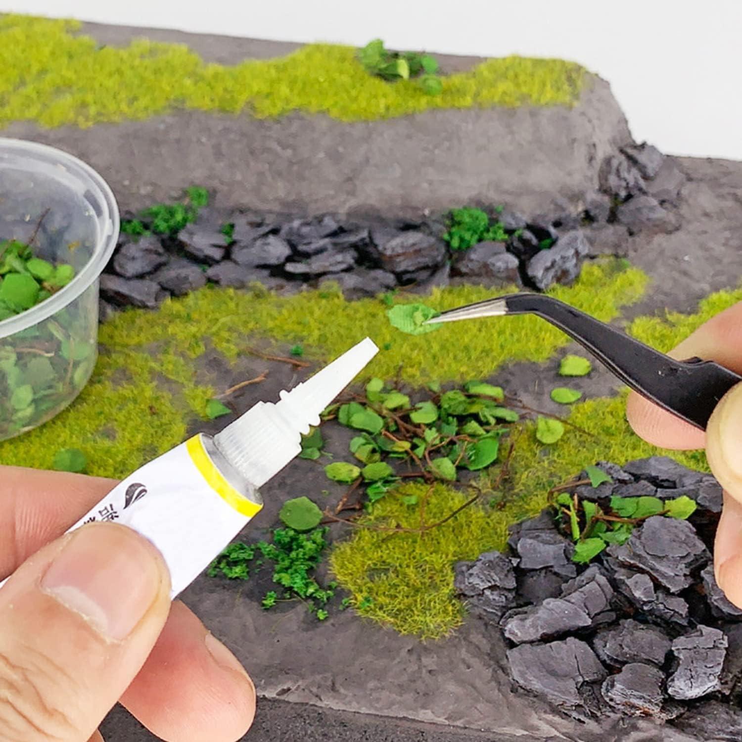 Cayway 3 Pack Model Scenery Leaf, Realistic Miniature Leaves and Artificial Bark, Simulation Leaves with Tweezers for Train Landscape Railway Artificial Grass Modeling