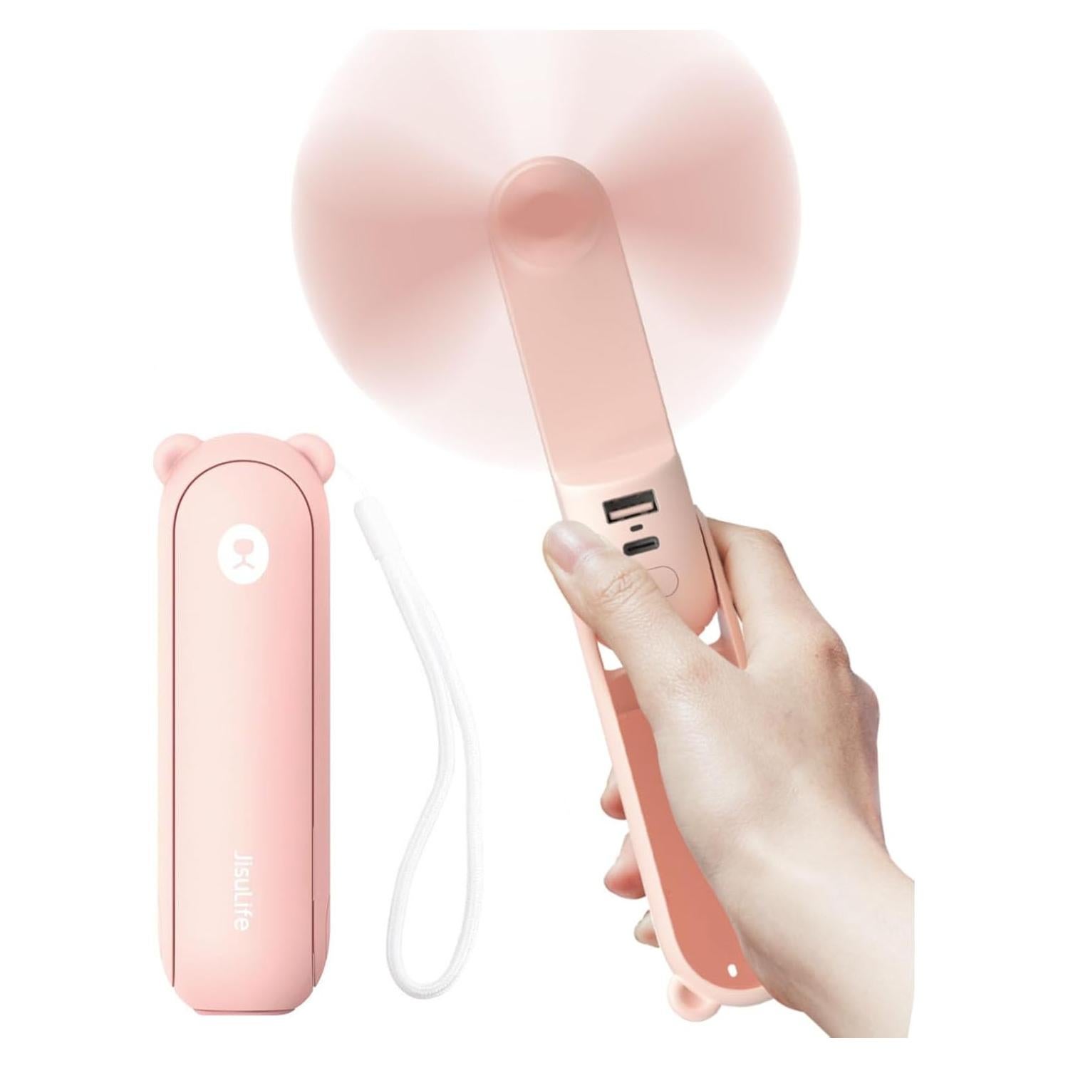 Ventilador de Mano JISULIFE F8X Plegable 3 Velocidades Rosa