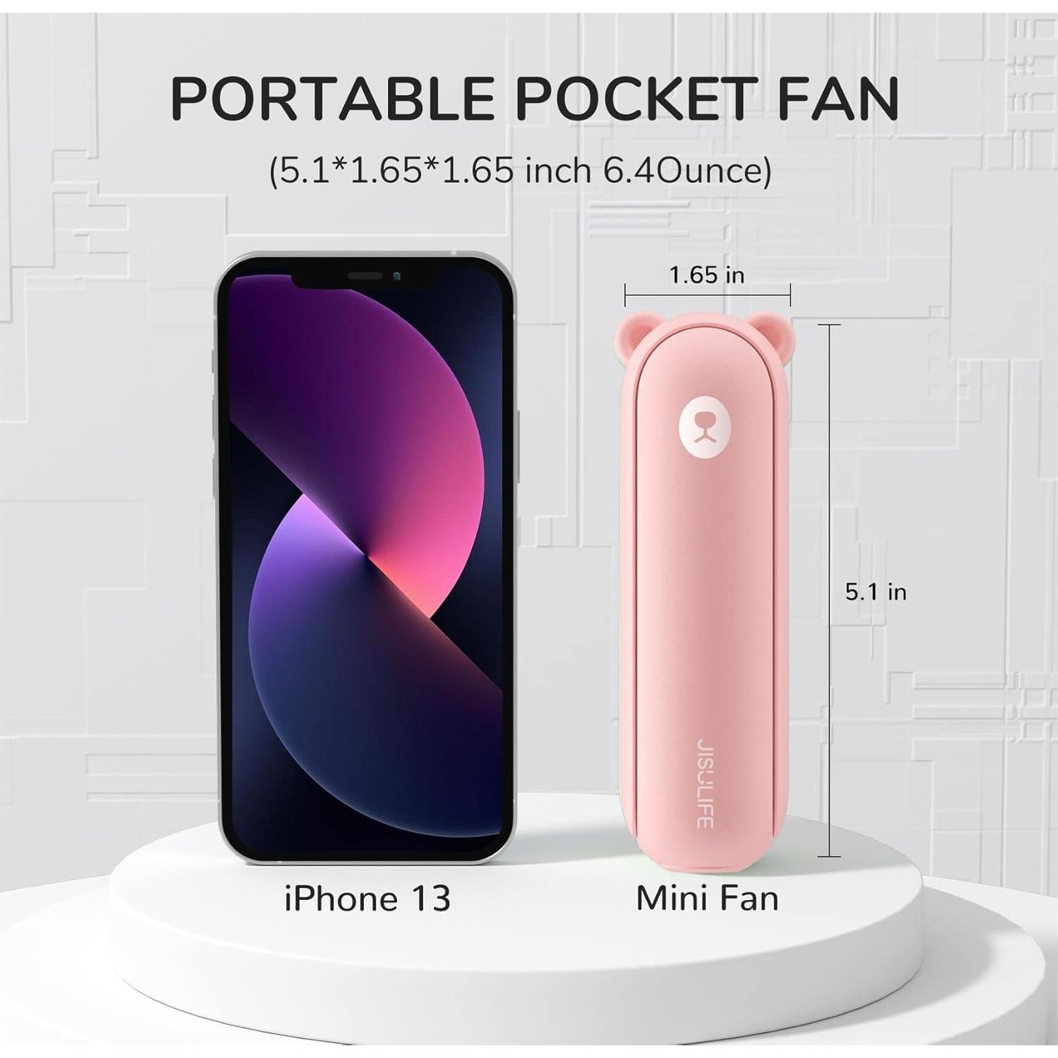 Ventilador de Mano JISULIFE F8X Plegable 3 Velocidades Rosa