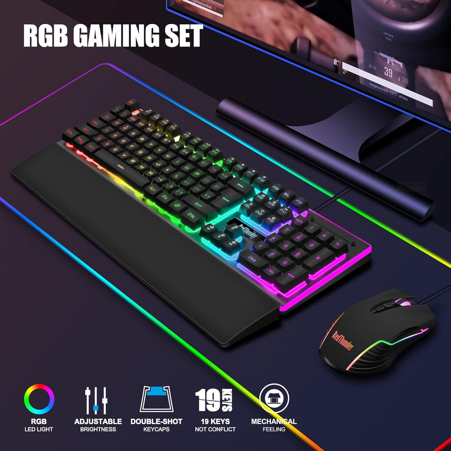 Combo Teclado y Ratón RedThunder K10 RGB con Reposamuñecas