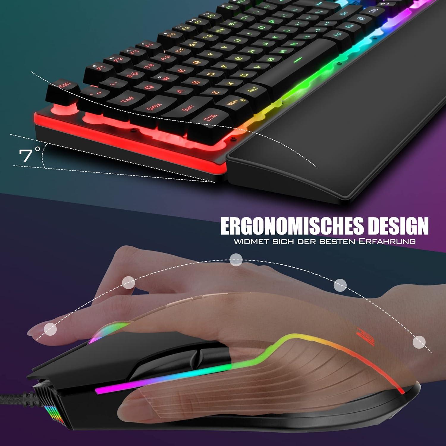 Combo Teclado y Ratón RedThunder K10 RGB con Reposamuñecas