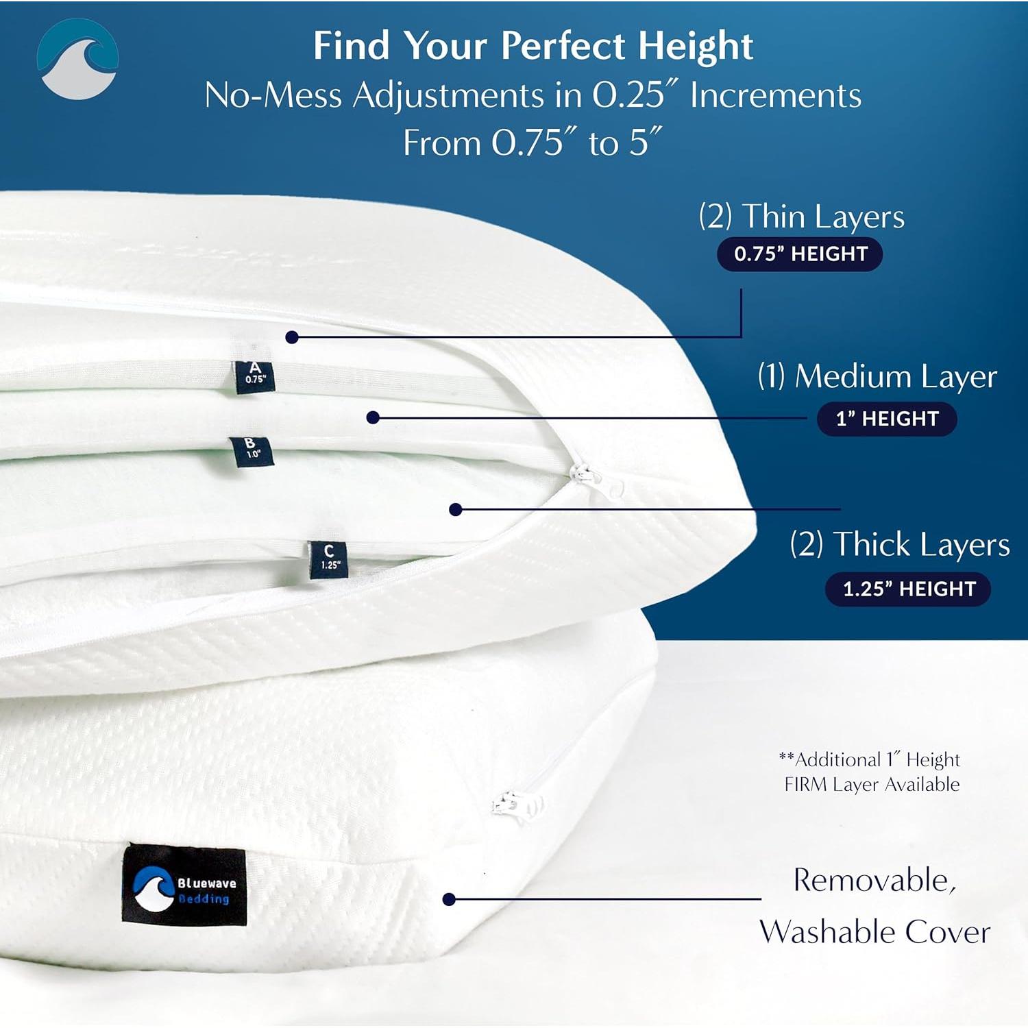 Almohada Ajustable Bluewave Bedding Versalayer - 5 Capas de Espuma con Memoria