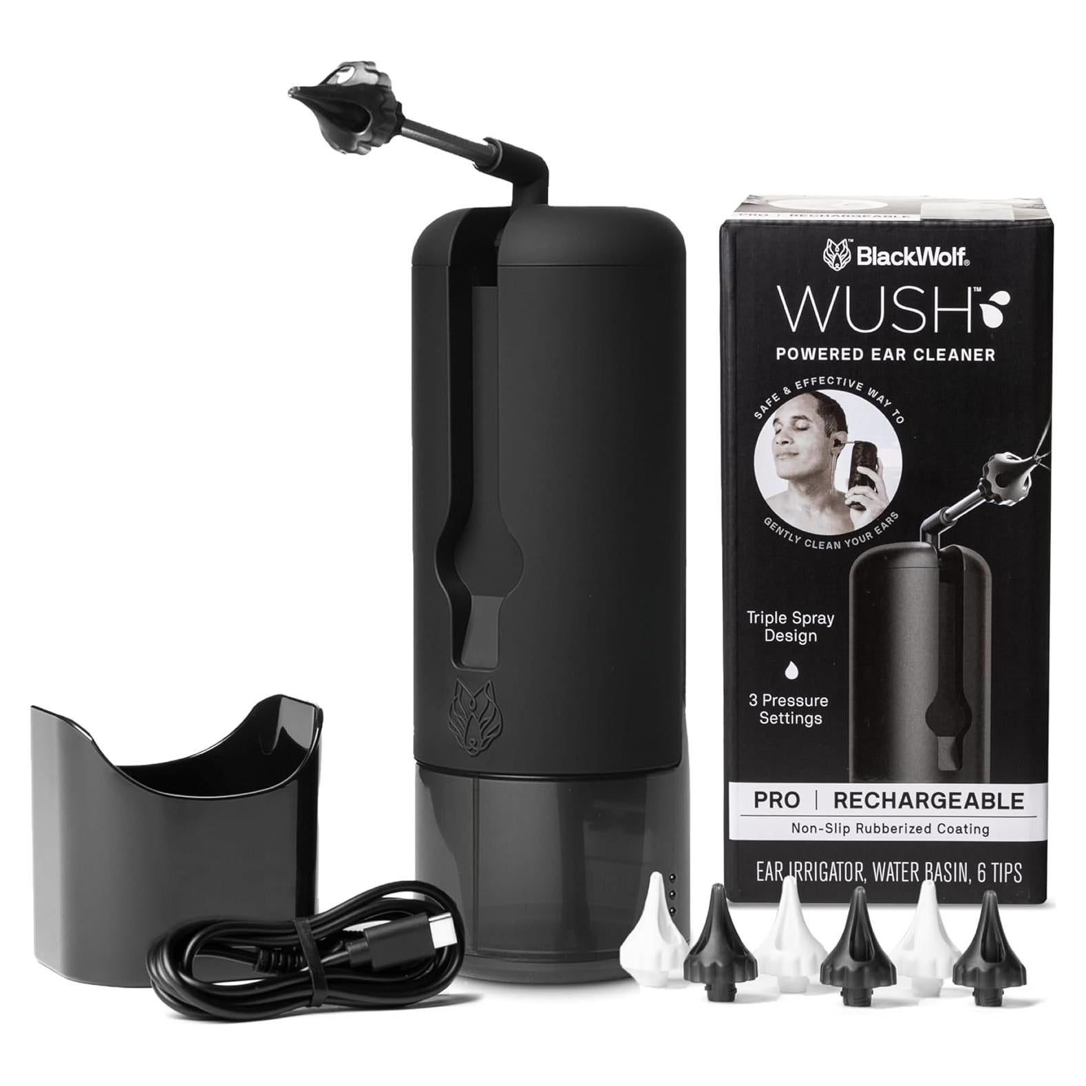 Limpiador de Oídos Eléctrico Wush Pro Black Wolf - Triple Chorro