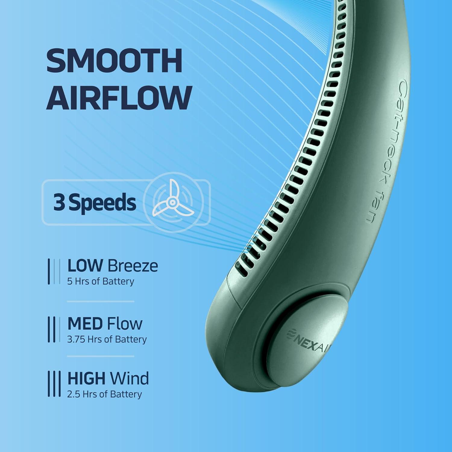 Ventilador de Cuello NEXAIR NF011-GR Verde Recargable 3 Velocidades