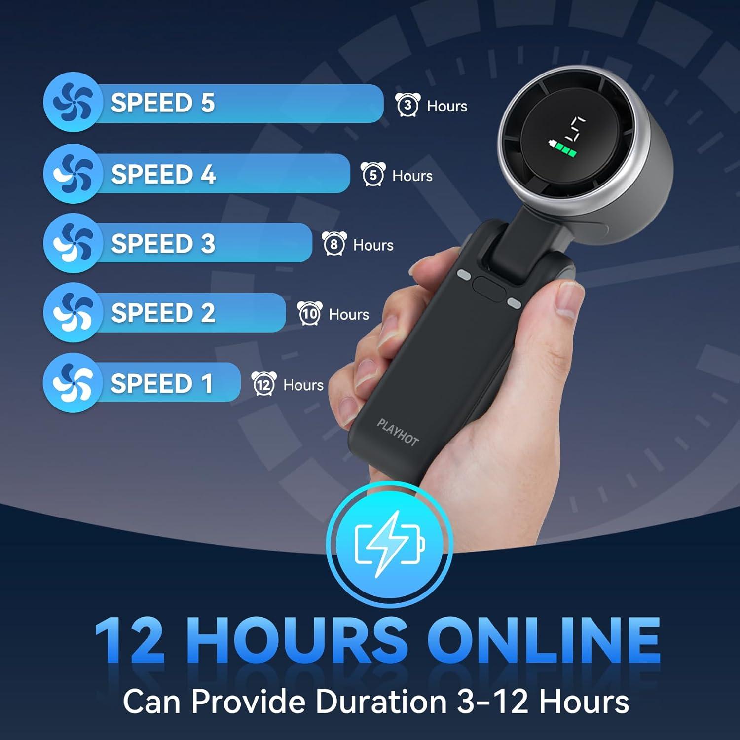 Ventilador Turbo Portátil PlayHot N607, 5 Velocidades, Recargable