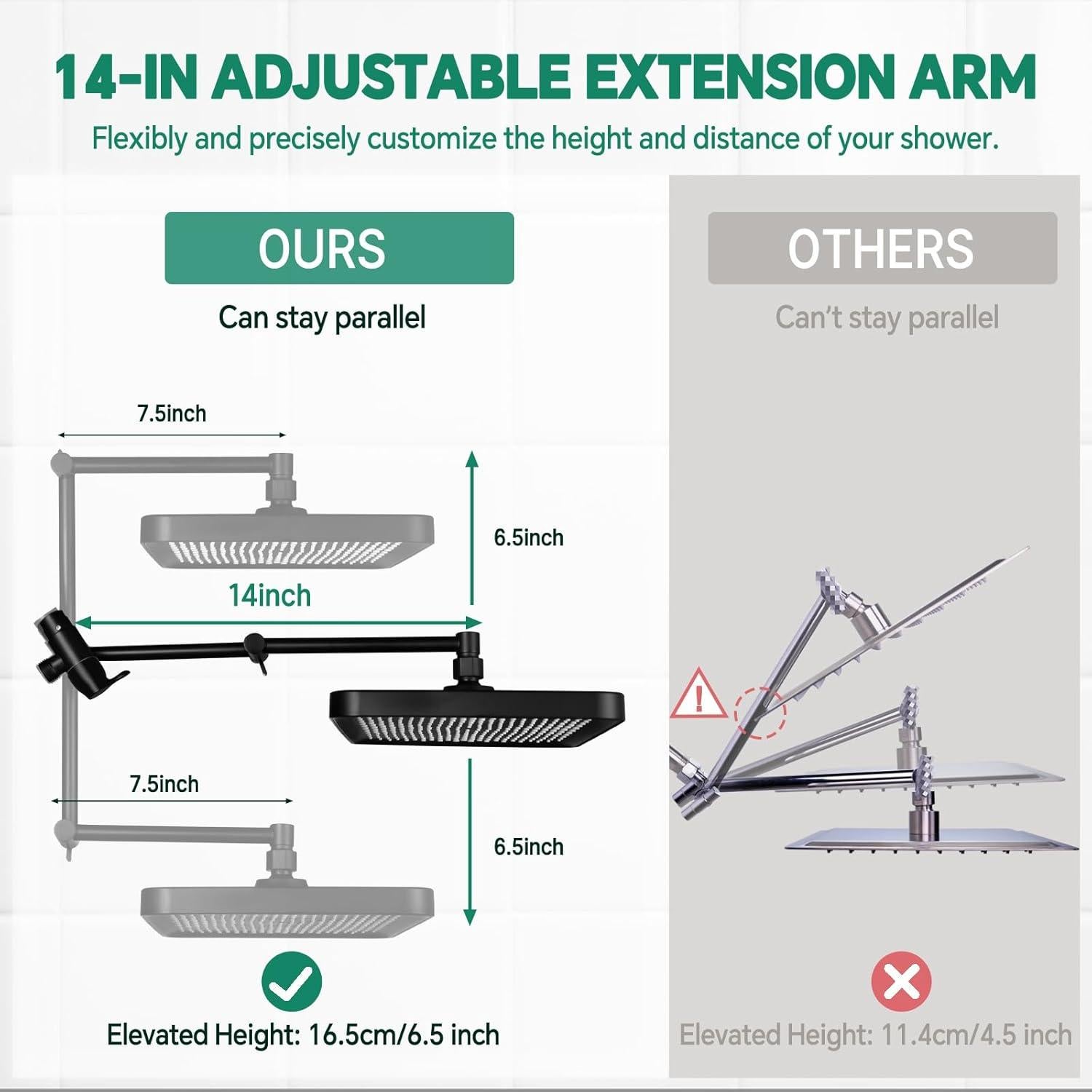 Cabezal de Ducha de Lluvia JFJIARUI 33 cm Alta Presión Negro Mate