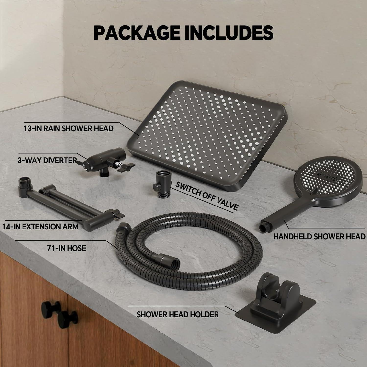 Cabezal de Ducha de Lluvia JFJIARUI 33 cm Alta Presión Negro Mate